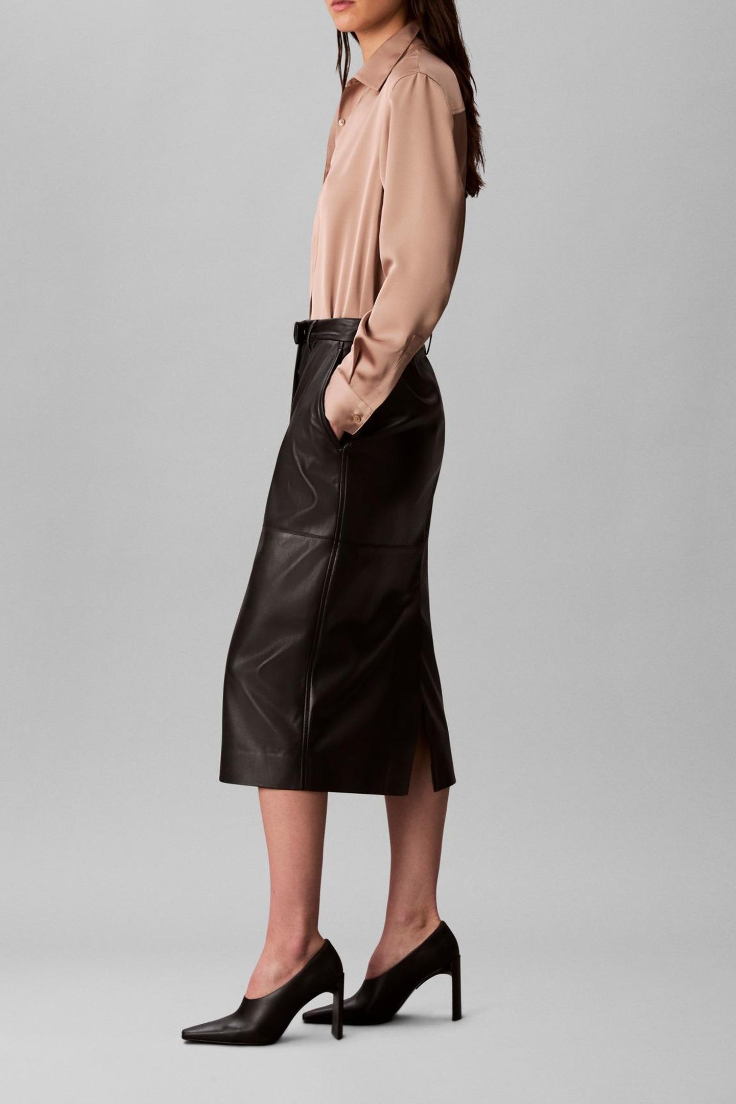 FAUX LEATHER MIDI SKIRT BLACK 3