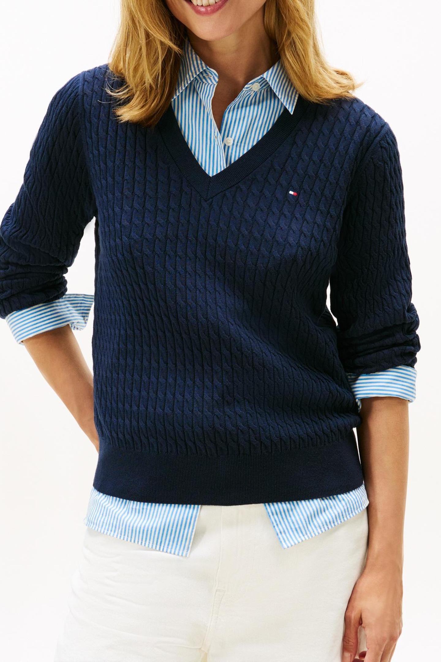 CO CABLE FINE GG V-NECK DARK BLUE 1