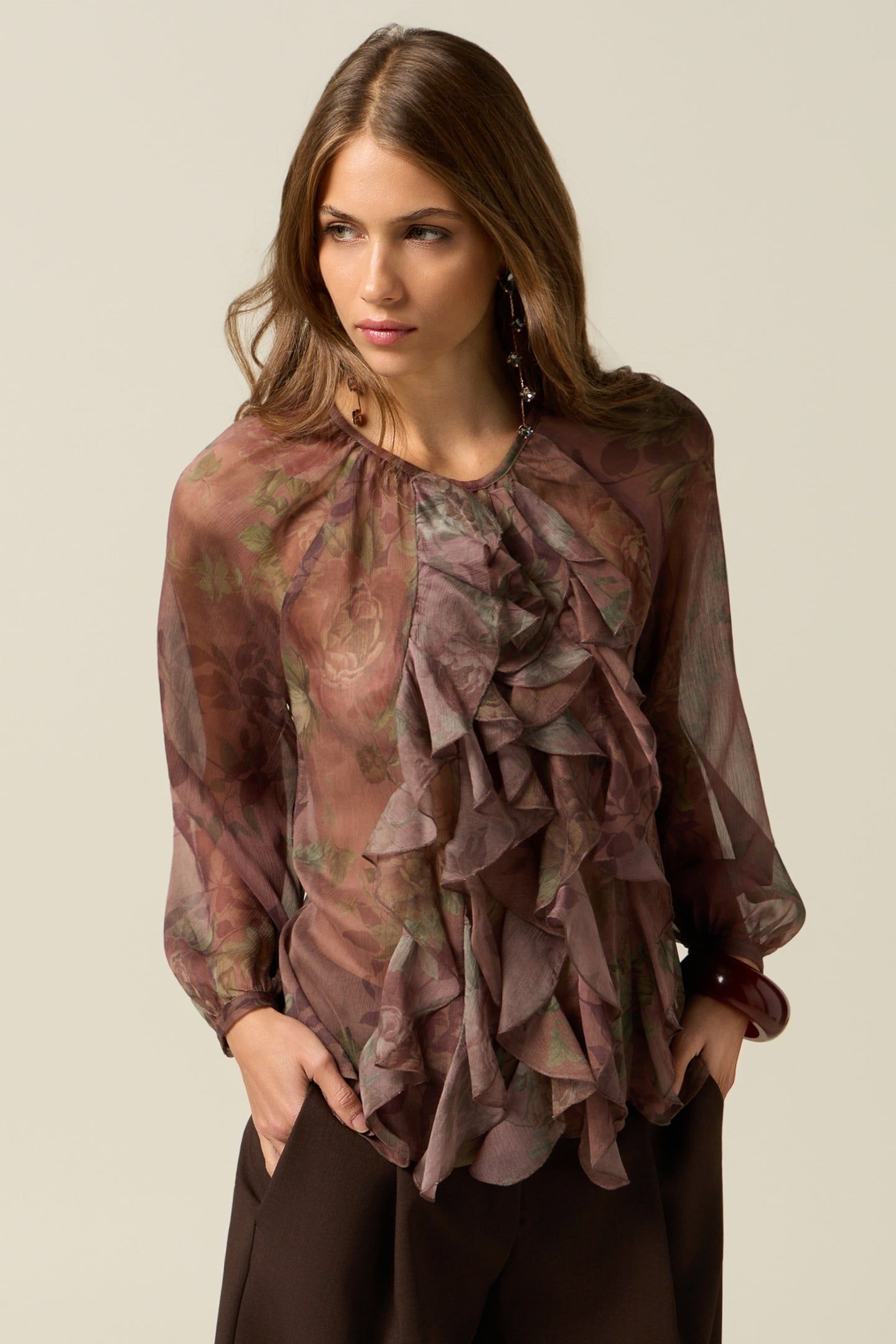 FANTASY BLOUSE WITH RUFFLES BROWN 1