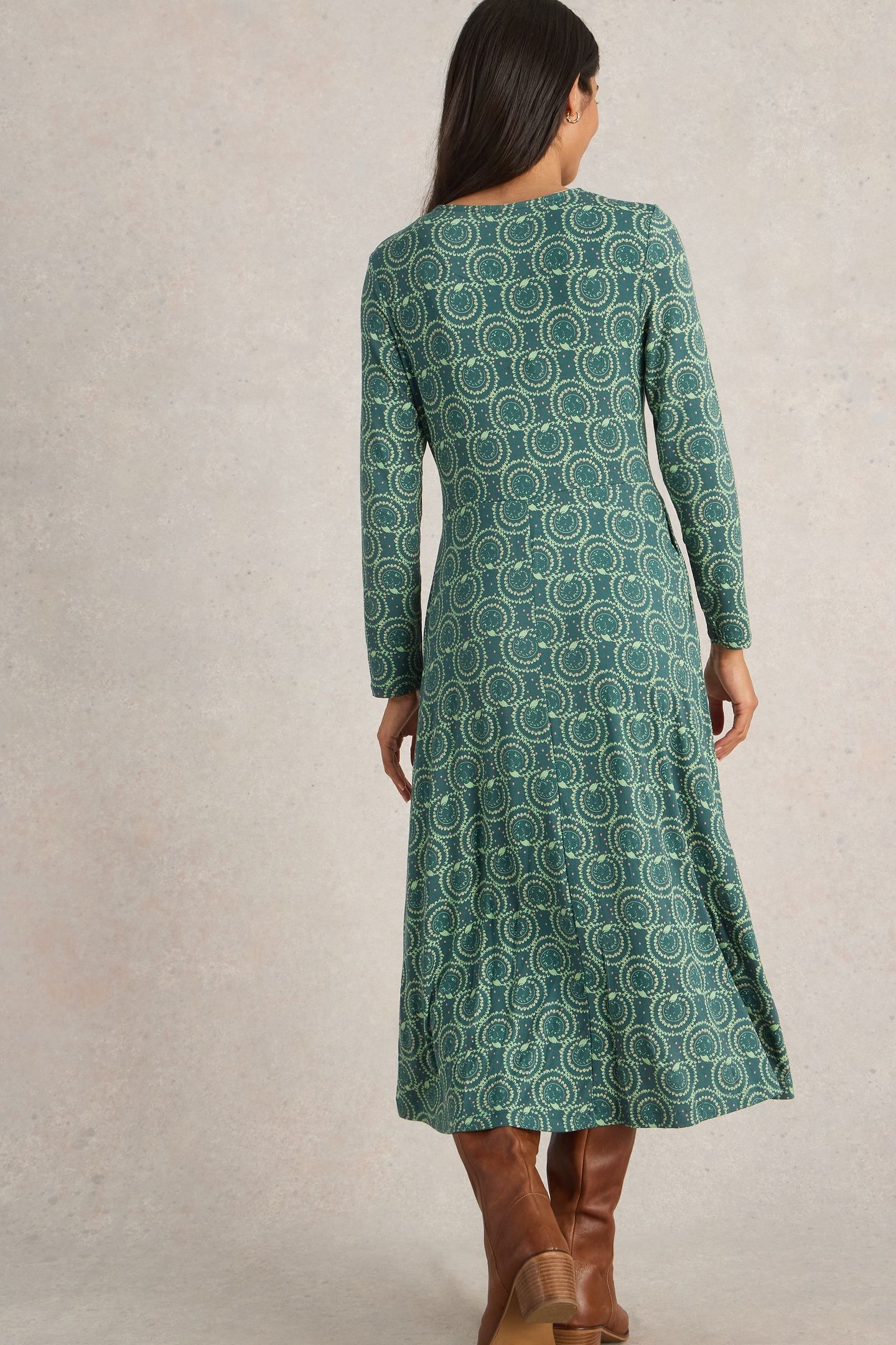 MADELINE JERSEY DRESS TEAL PRINT 3