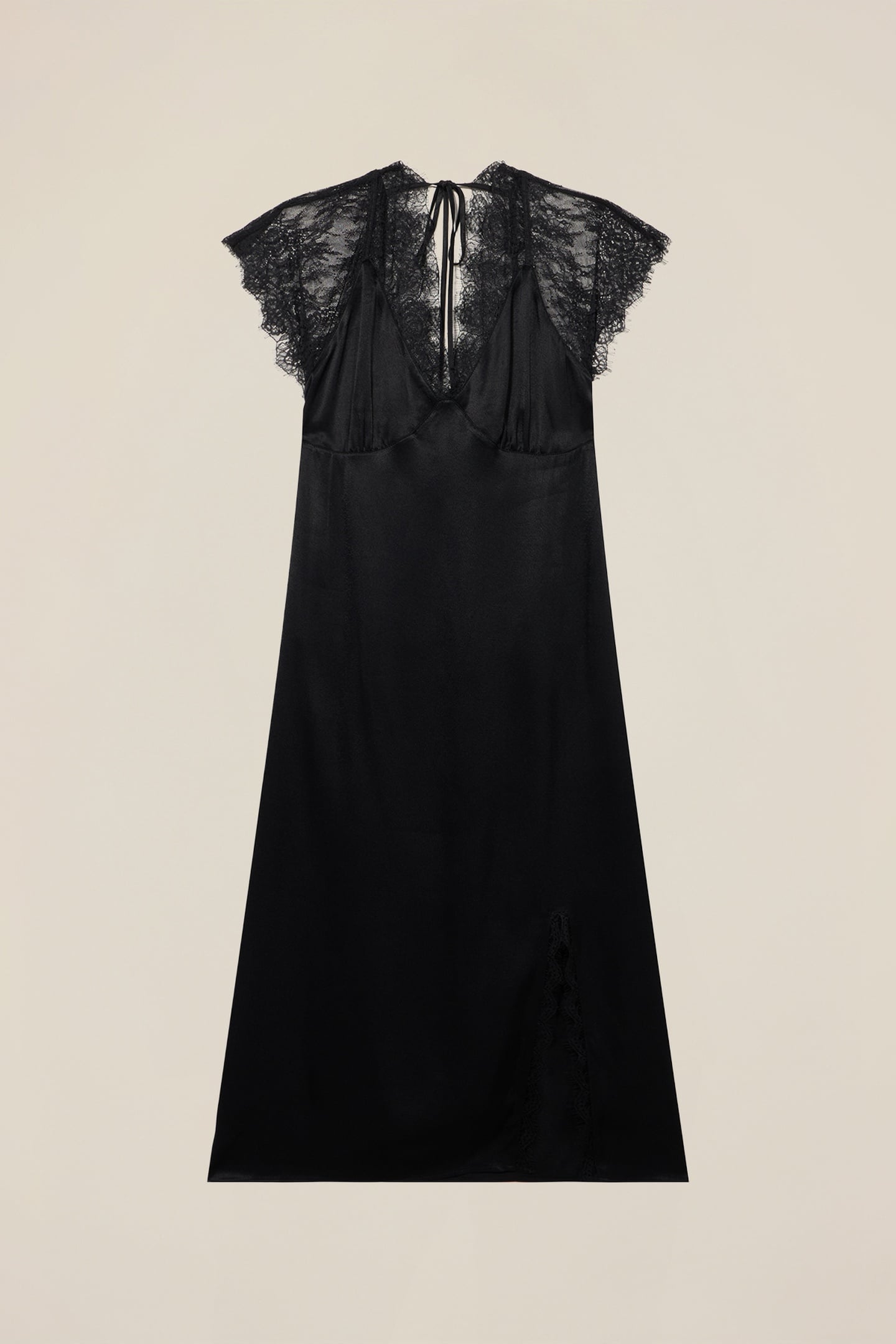 MIDI SATIN DRESS WITH LACE BLACK 3