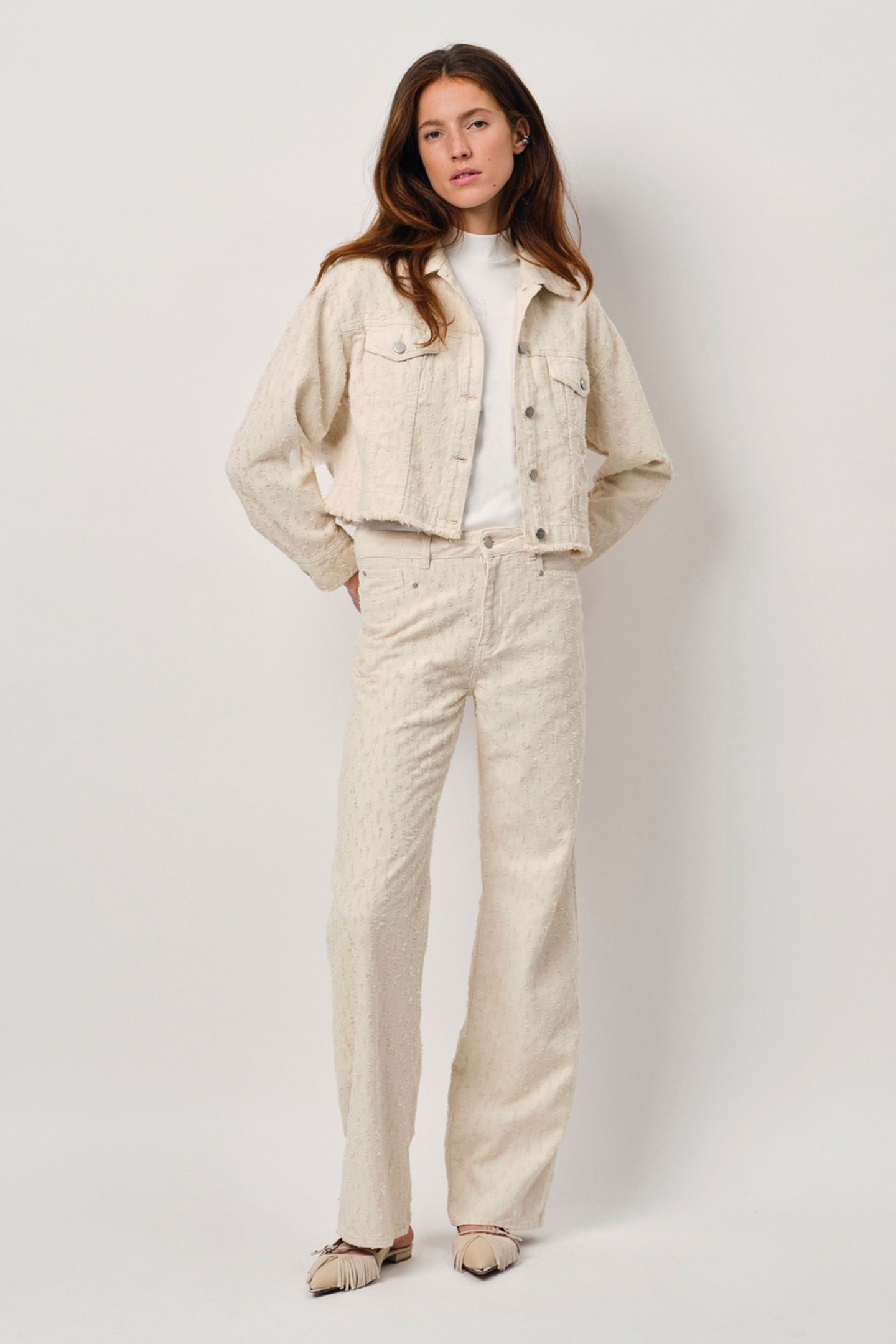 NUIT DISTRESSED WIDE LEG JEANS BUTTER CREAM 1
