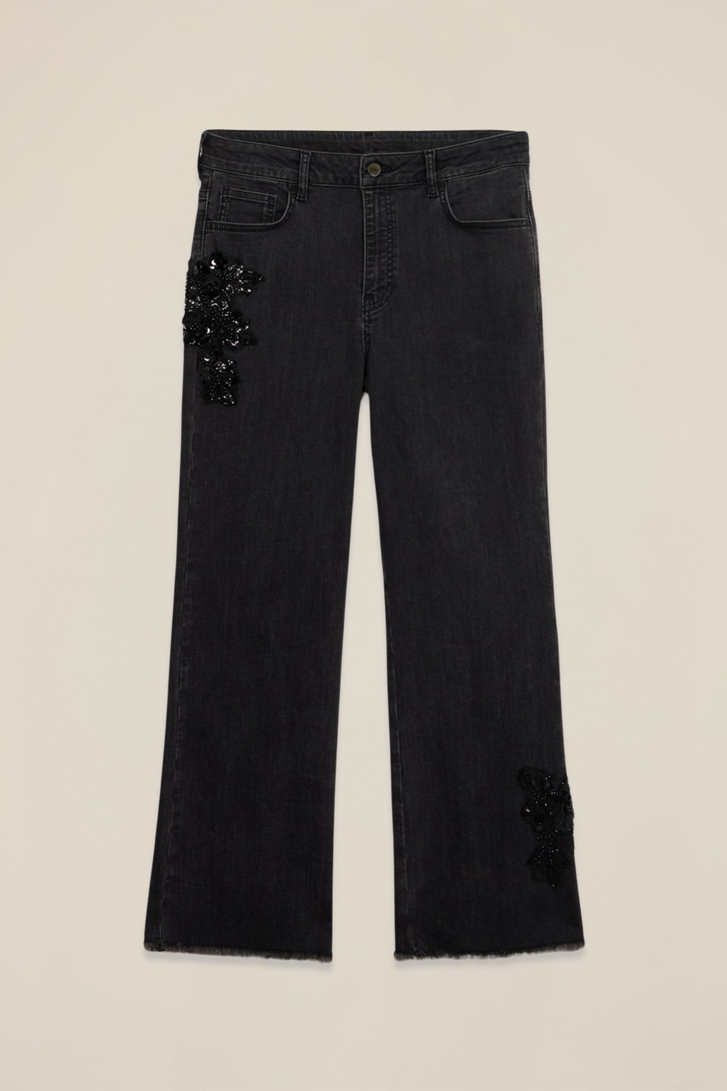 CROPPED WIDE JEANS IN DENIM WITH DECORATIVE PATCH BLACK 4