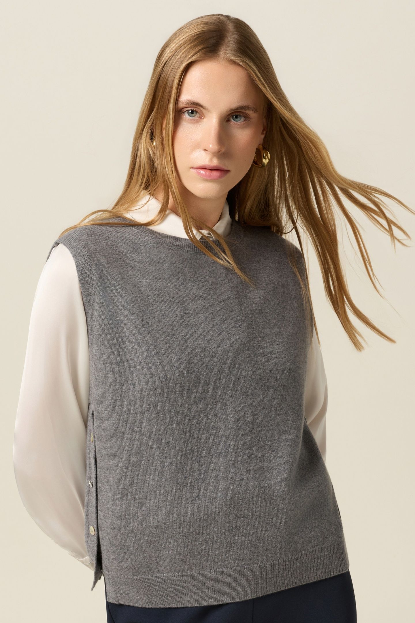WOOL AND CASHMERE CARDIGAN WITH BUTTONS GREY 1
