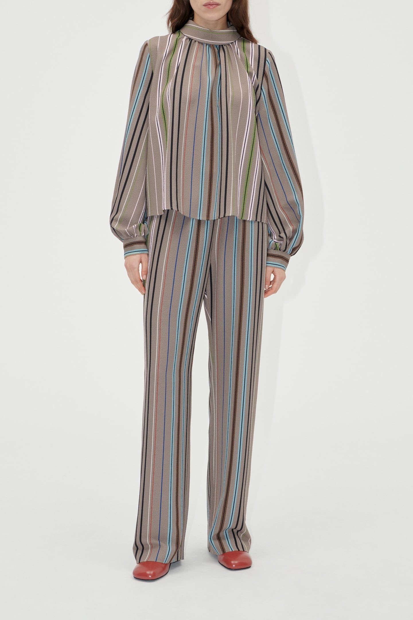 GATHERED LONG SLEEVE TOP MULTI STRIPE 1