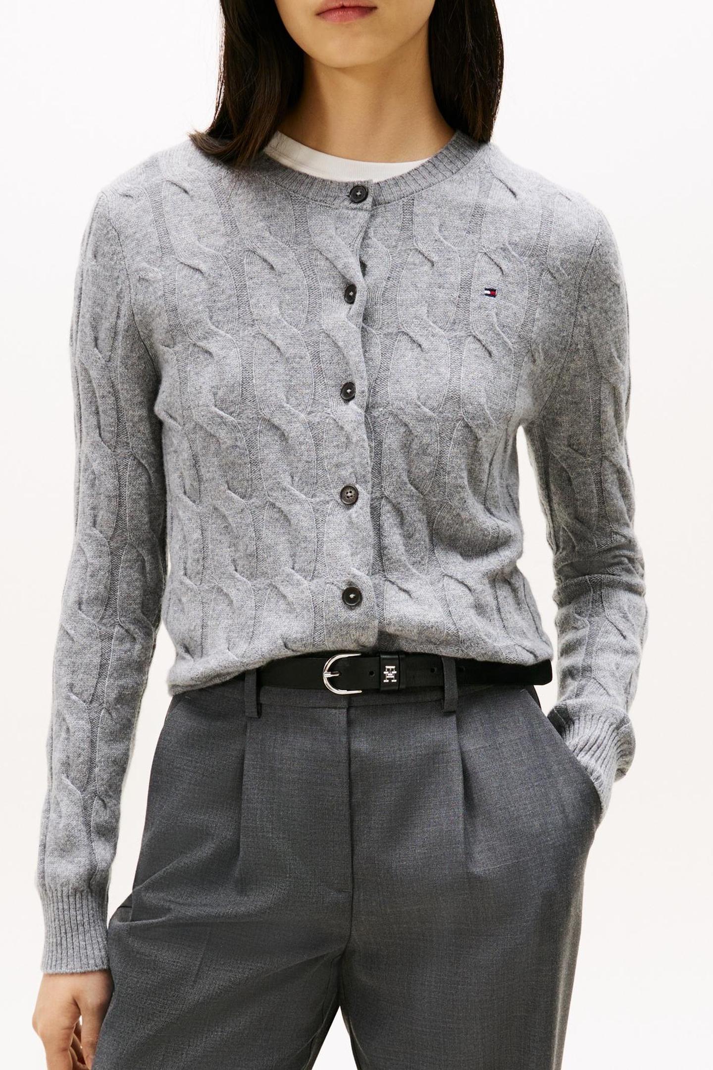 SOFT WOOL CABLE C-NECK MID GREY HEATHER 1