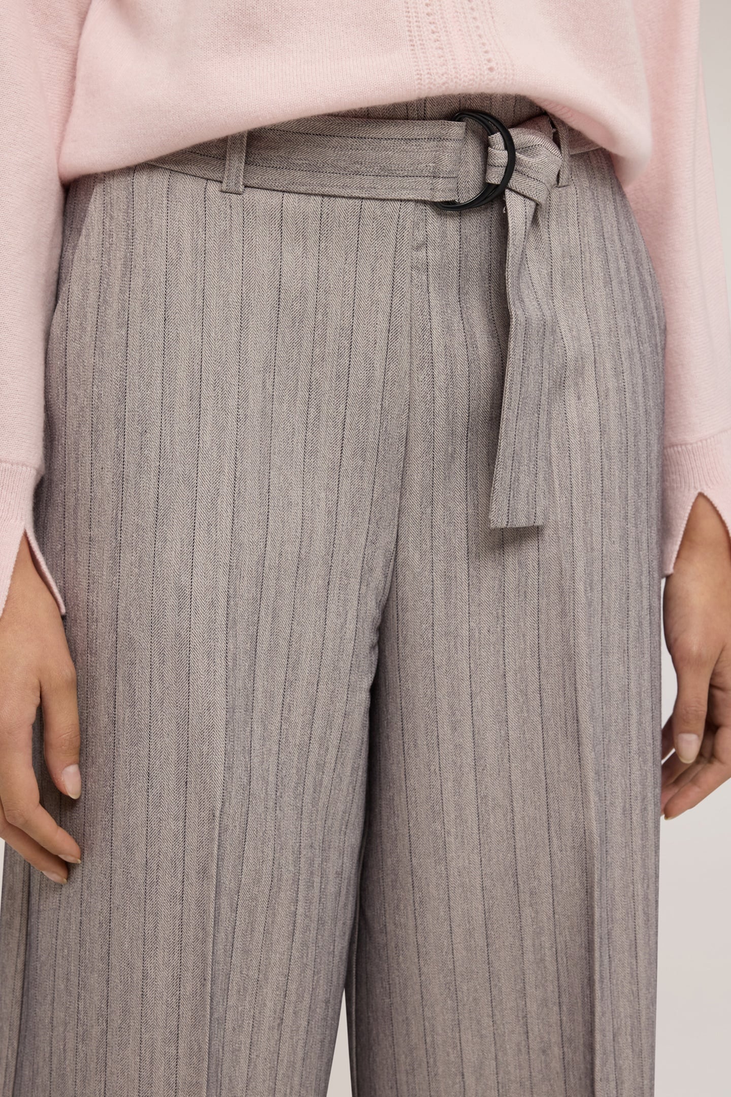 PINSTRIPED PALAZZO PANTS WITH BELT GREY 5