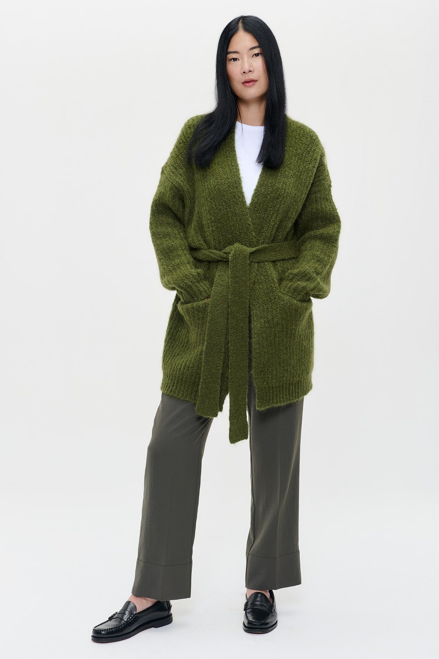 MOHAIR MIX LONG CARDI COAT HERB GREEN 2
