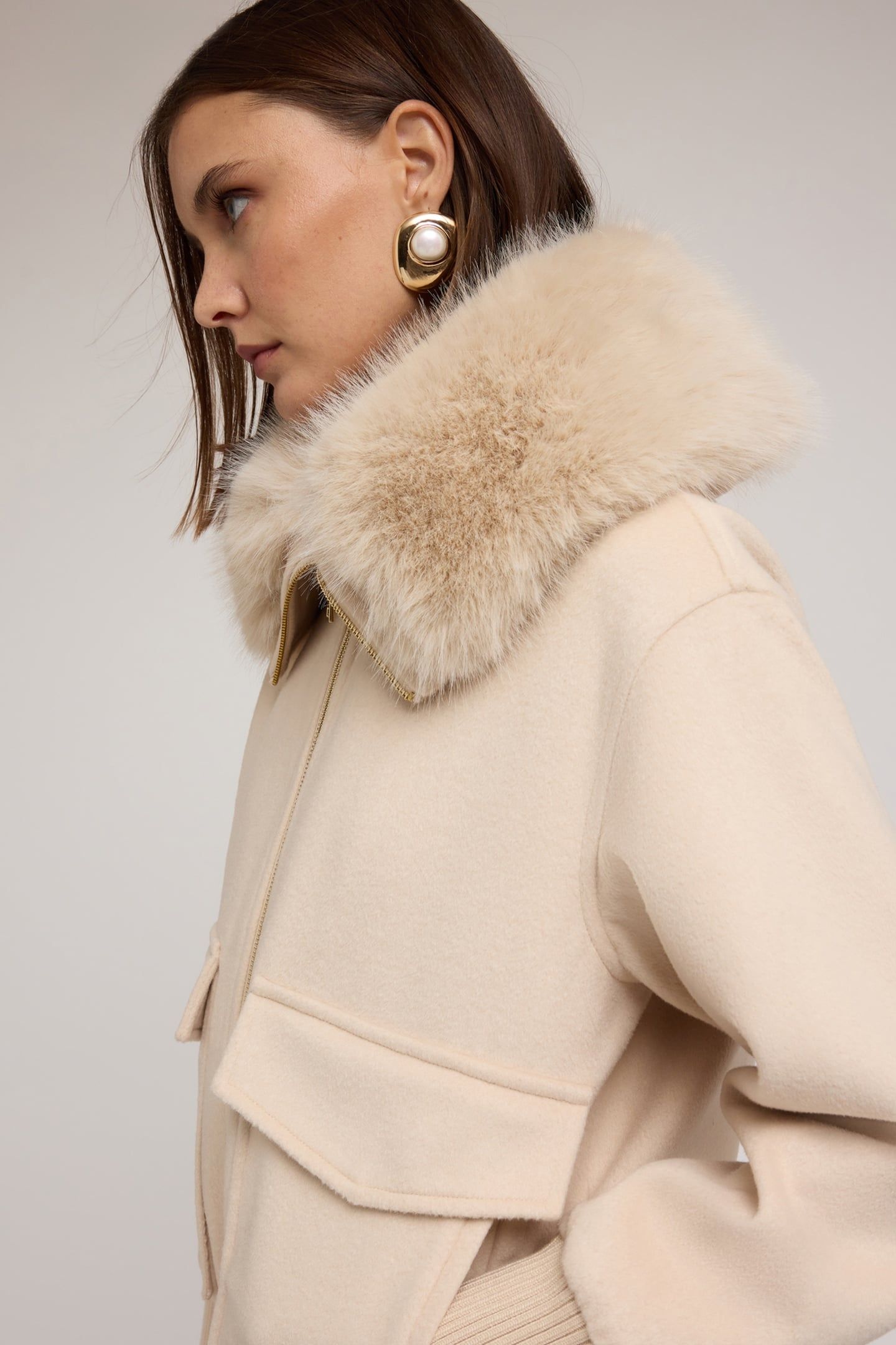 MIXED WOOL CLOTH COAT WITH HIGH COLLAR WHITE 5