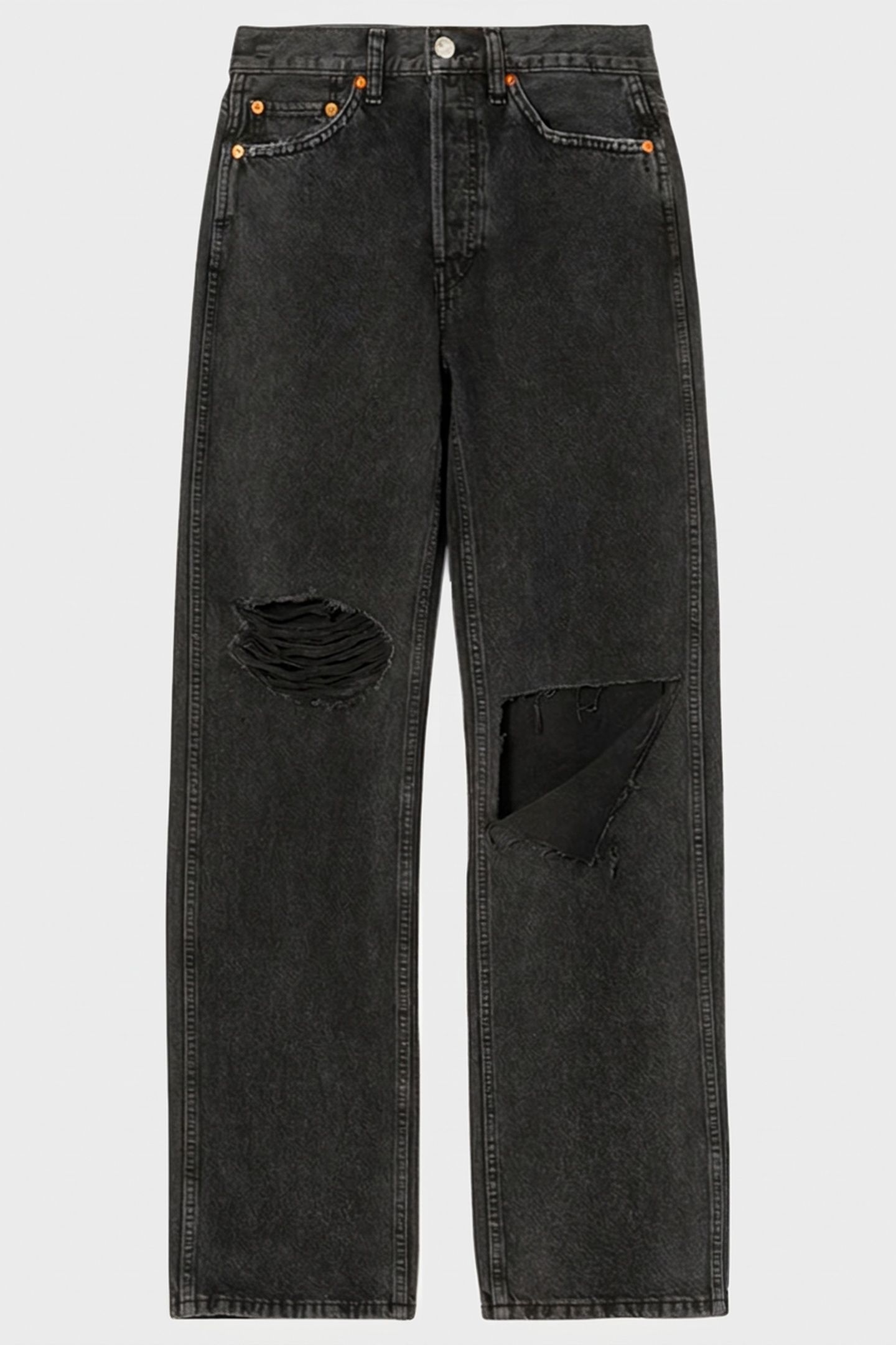 90S HIGH RISE LOOSE WASHED BLK WITH RIP 5