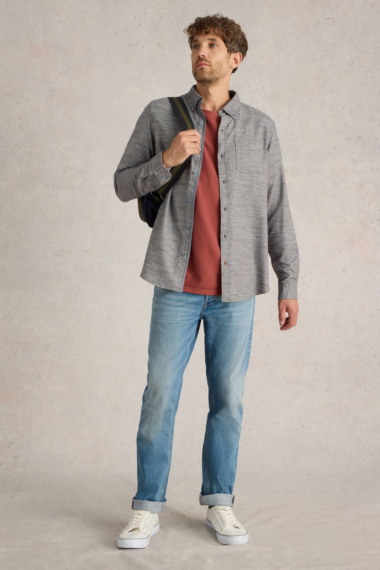 TEXTURED SLUB LS SHIRT LIGHT GREY 1