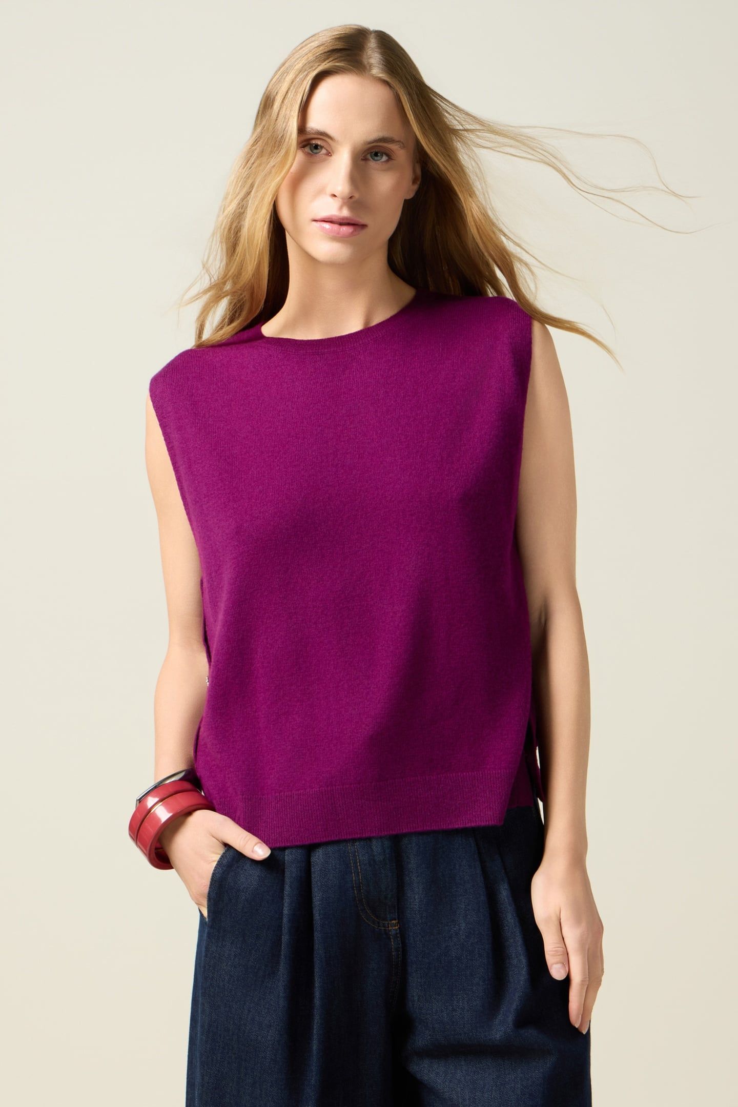 WOOL AND CASHMERE CARDIGAN WITH BUTTONS PURPLE 1