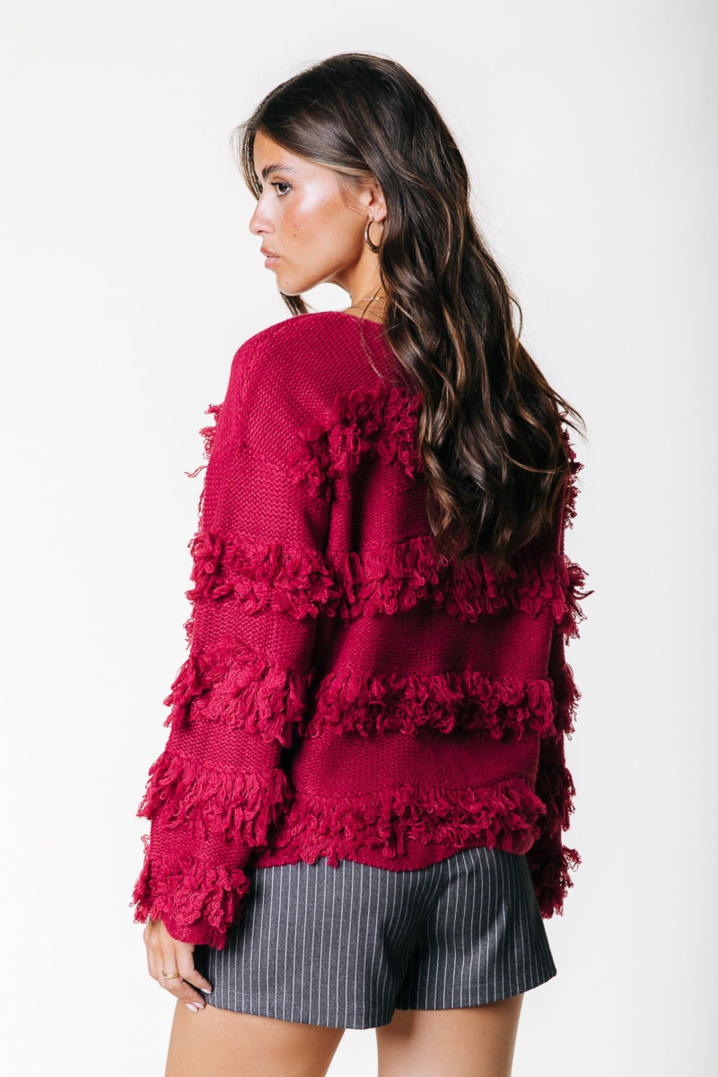 ALBA FRINGE KNITTED SWEATER RASPBERRY WINE 3
