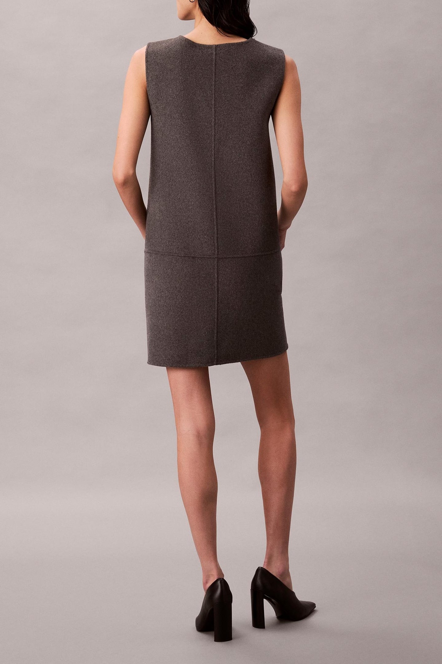 DOUBLEFACE V NECK DRESS GUNMETAL MELANGE 2