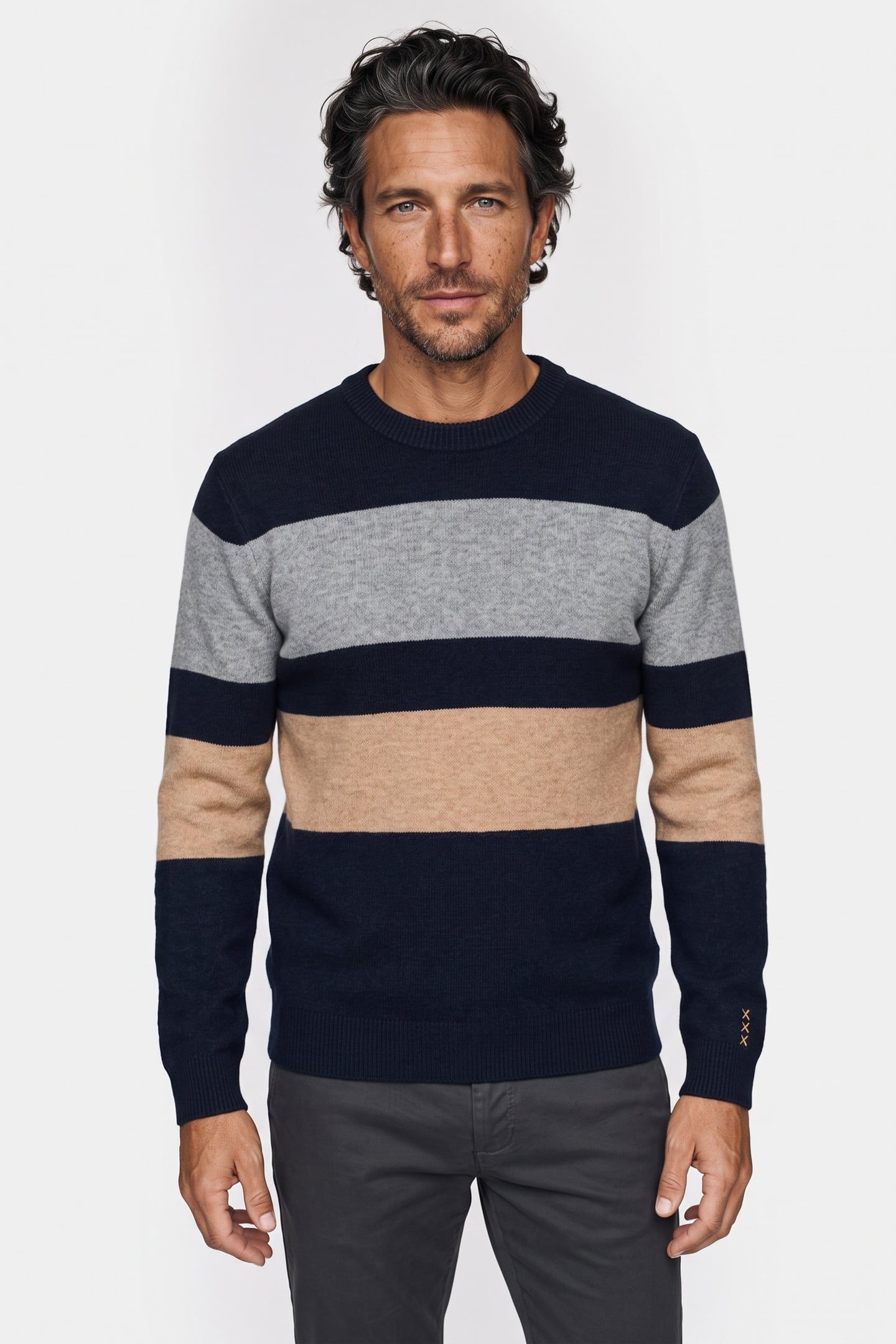 SOFT KNIT CREW NECK STRIPE REGULAR FIT PULLOVER SKY CAPTAIN 1