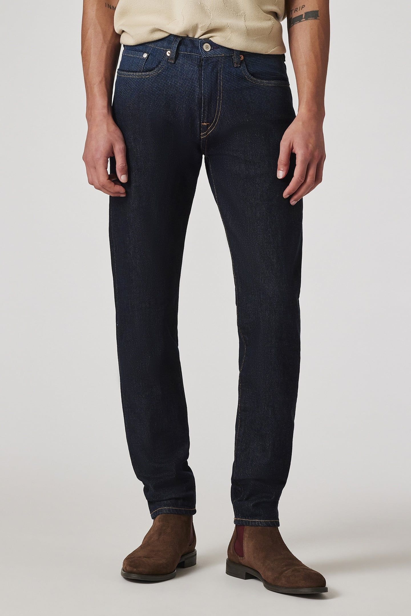 MENS TAPERED FIT JEAN BLEACH EFFECT 1