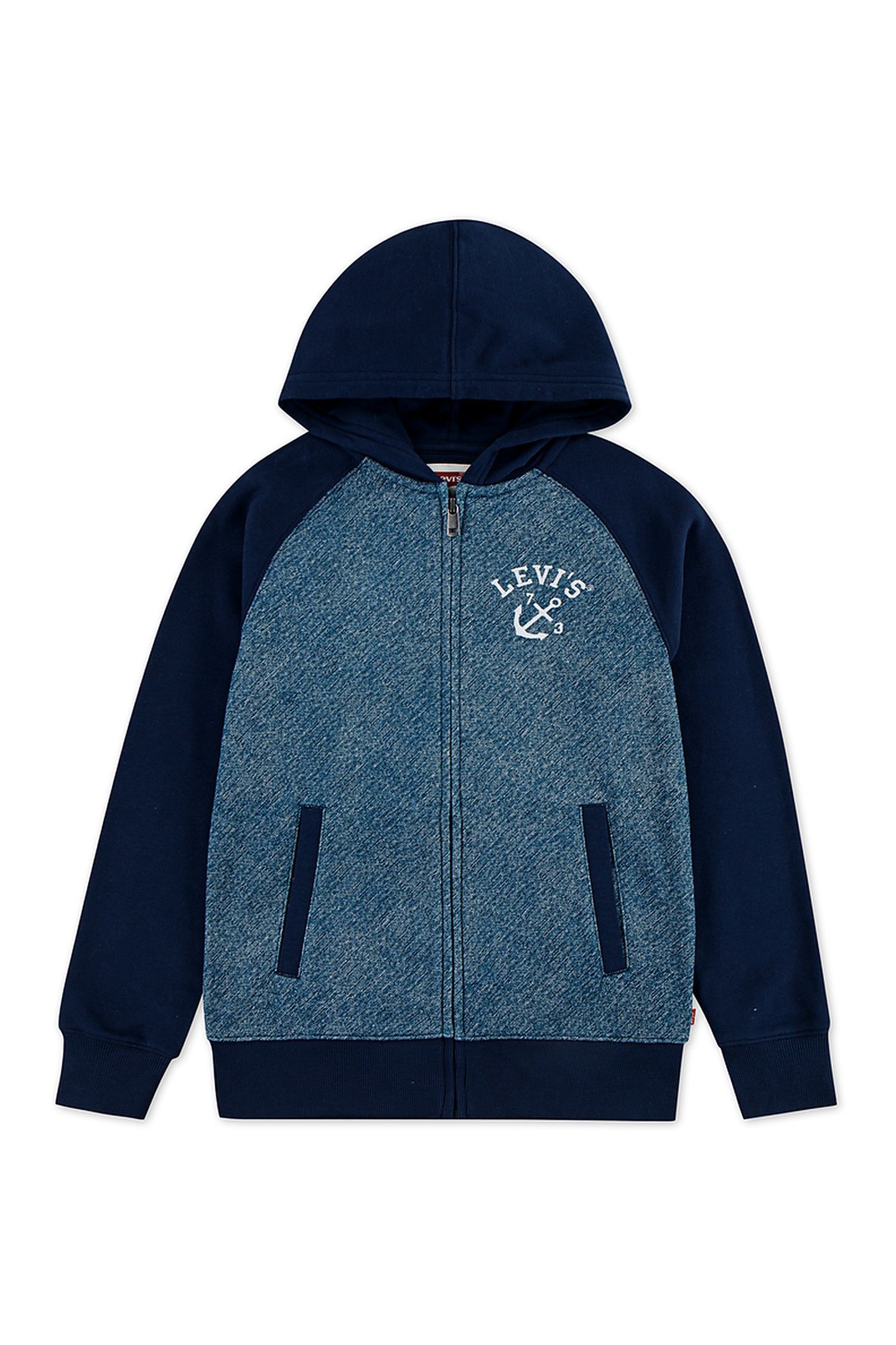 BOYS TROMPE LOEIL DENIM HOODIE DRESS BLUES 1