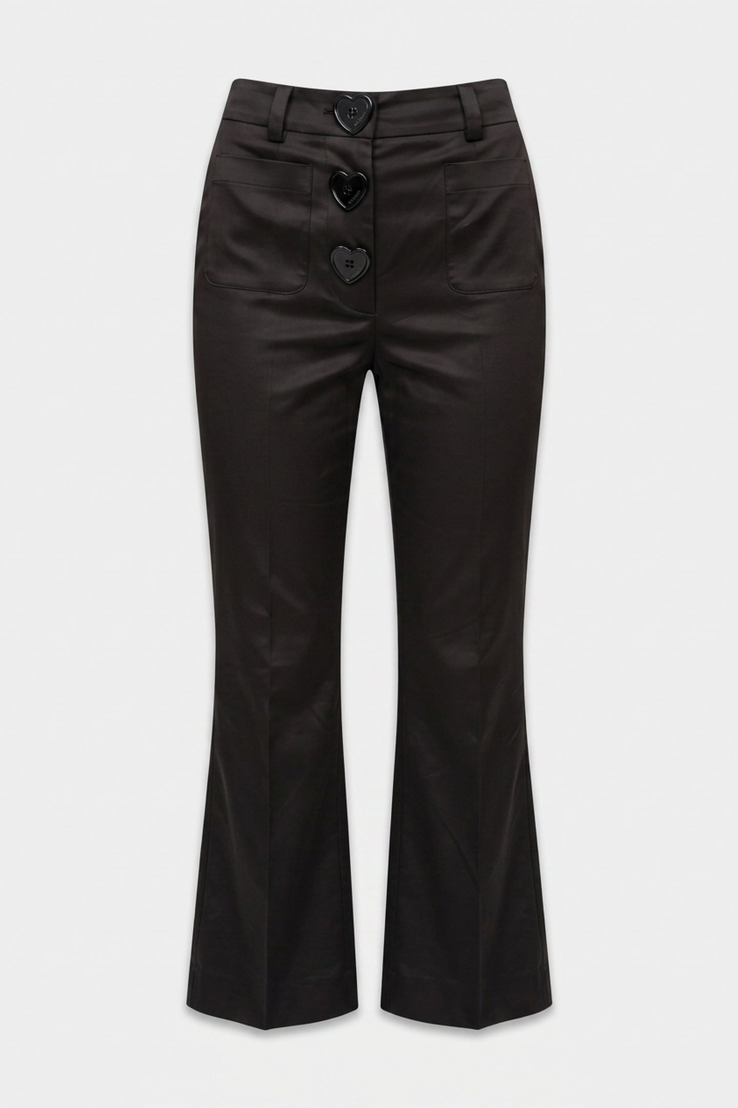 HEART BUTTONS STRETCH SATIN TROUSERS BLACK 3