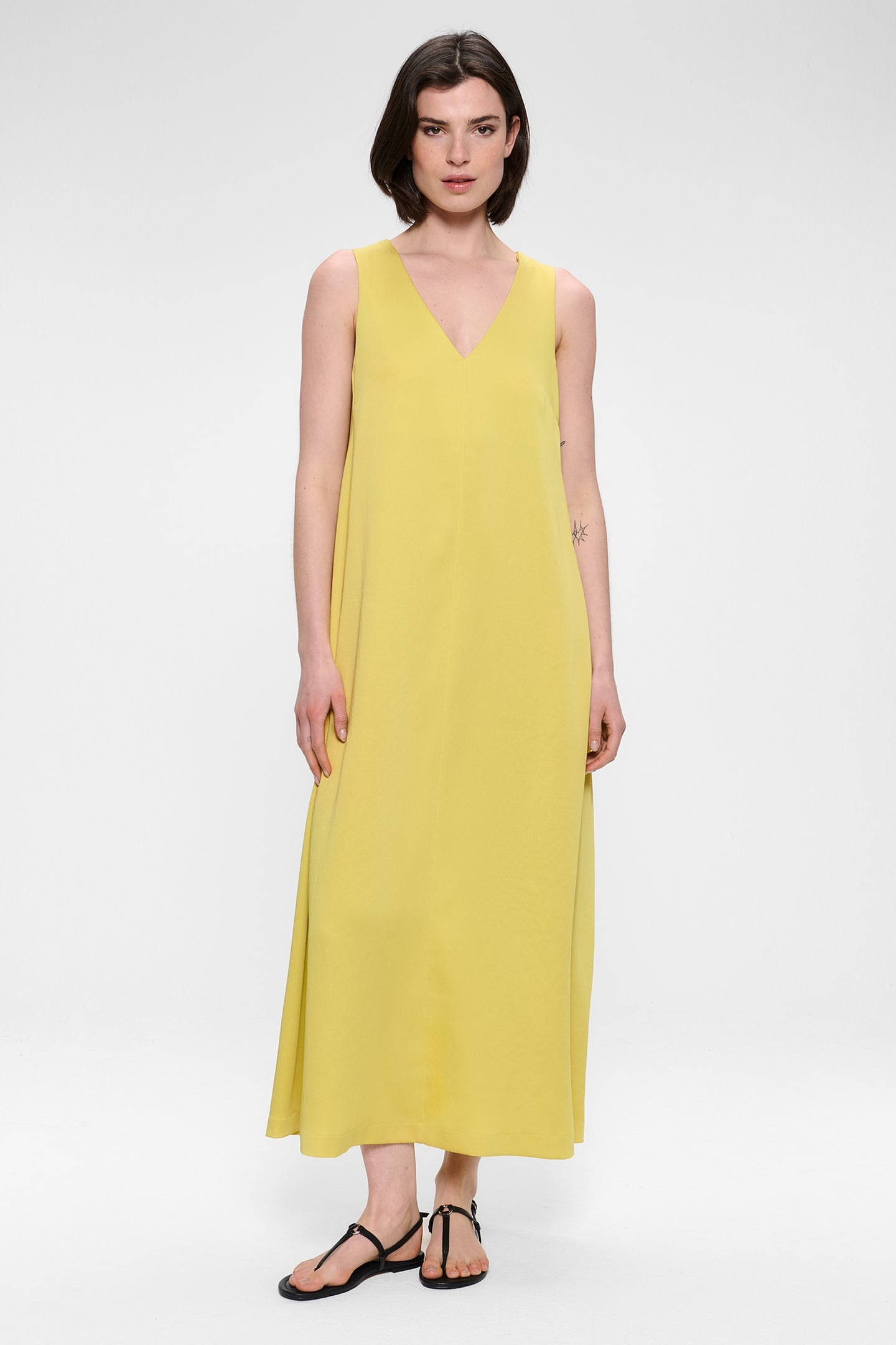 WASHED SATIN V-NECK DRESS LIMONCELLO 2