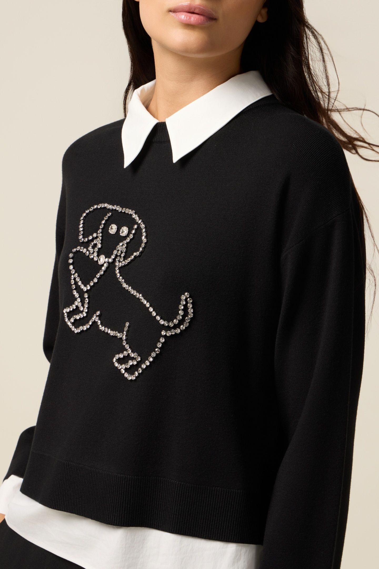 SWEATER WITH RIBBED CUFFS AND COLLAR BLACK 4