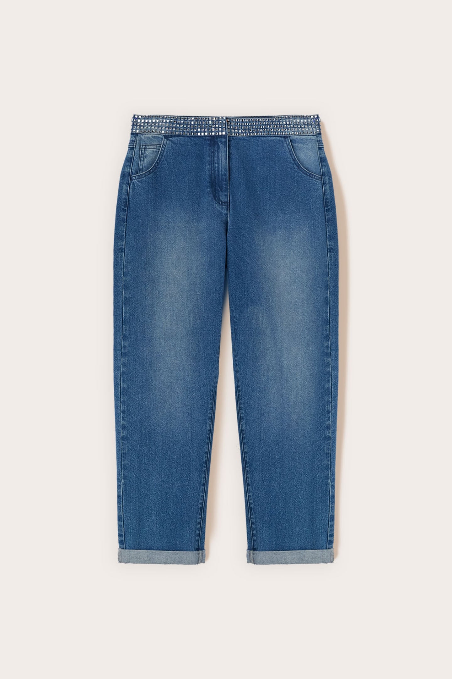 BOYFIT JEANS WITH JEWELED BELT BLUE 4