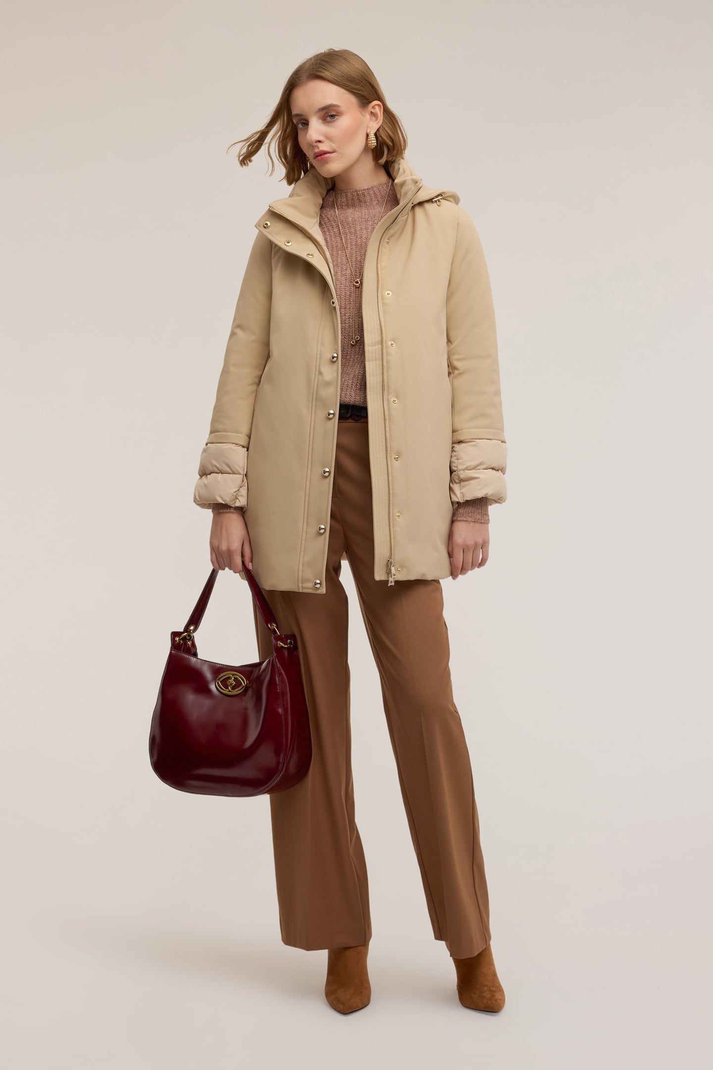 DOWN JACKET WITH REMOVABLE HOOD BEIGE 1