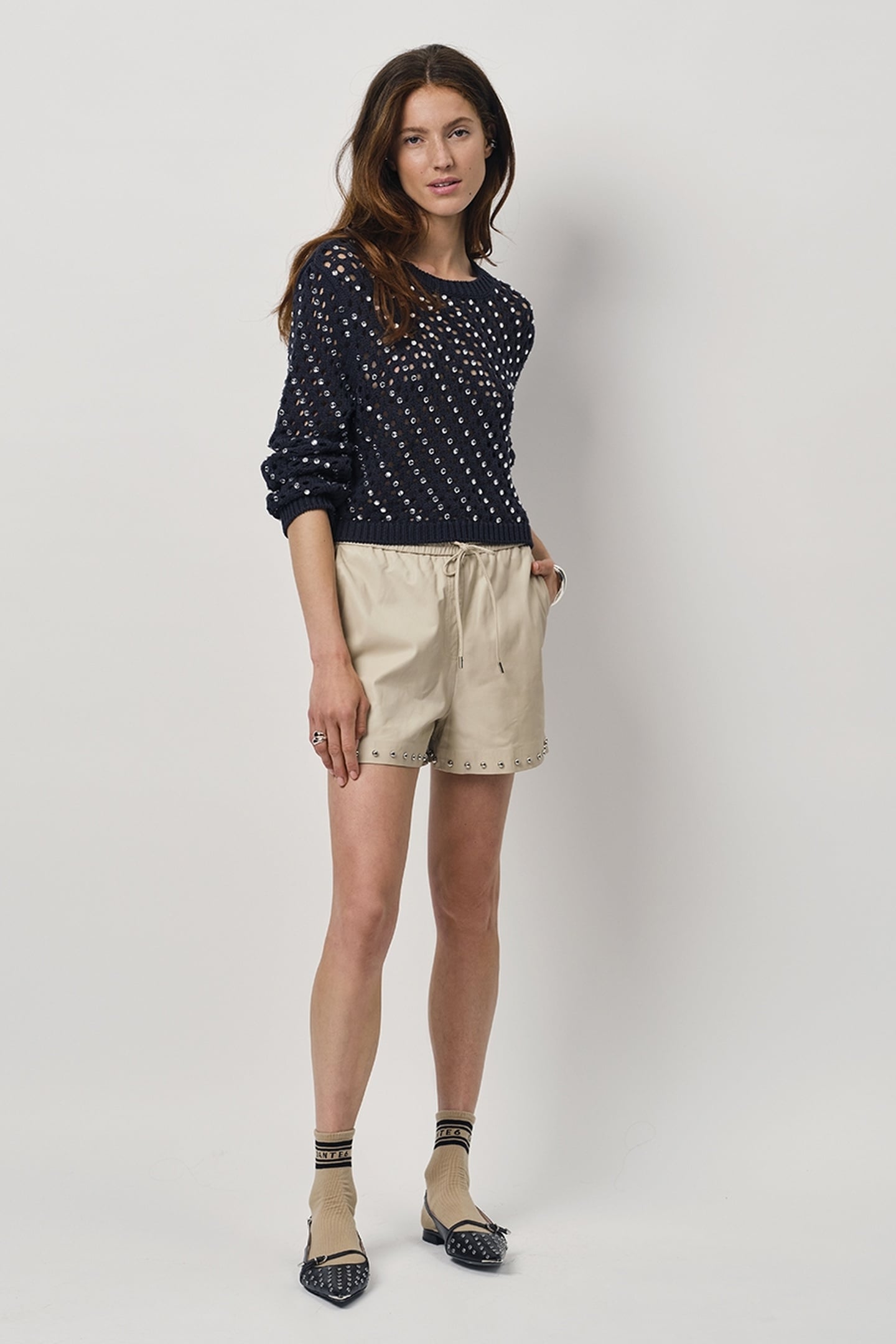 ORPHEE CROPPED RHINESTONE SWEATER NAVY INK 2