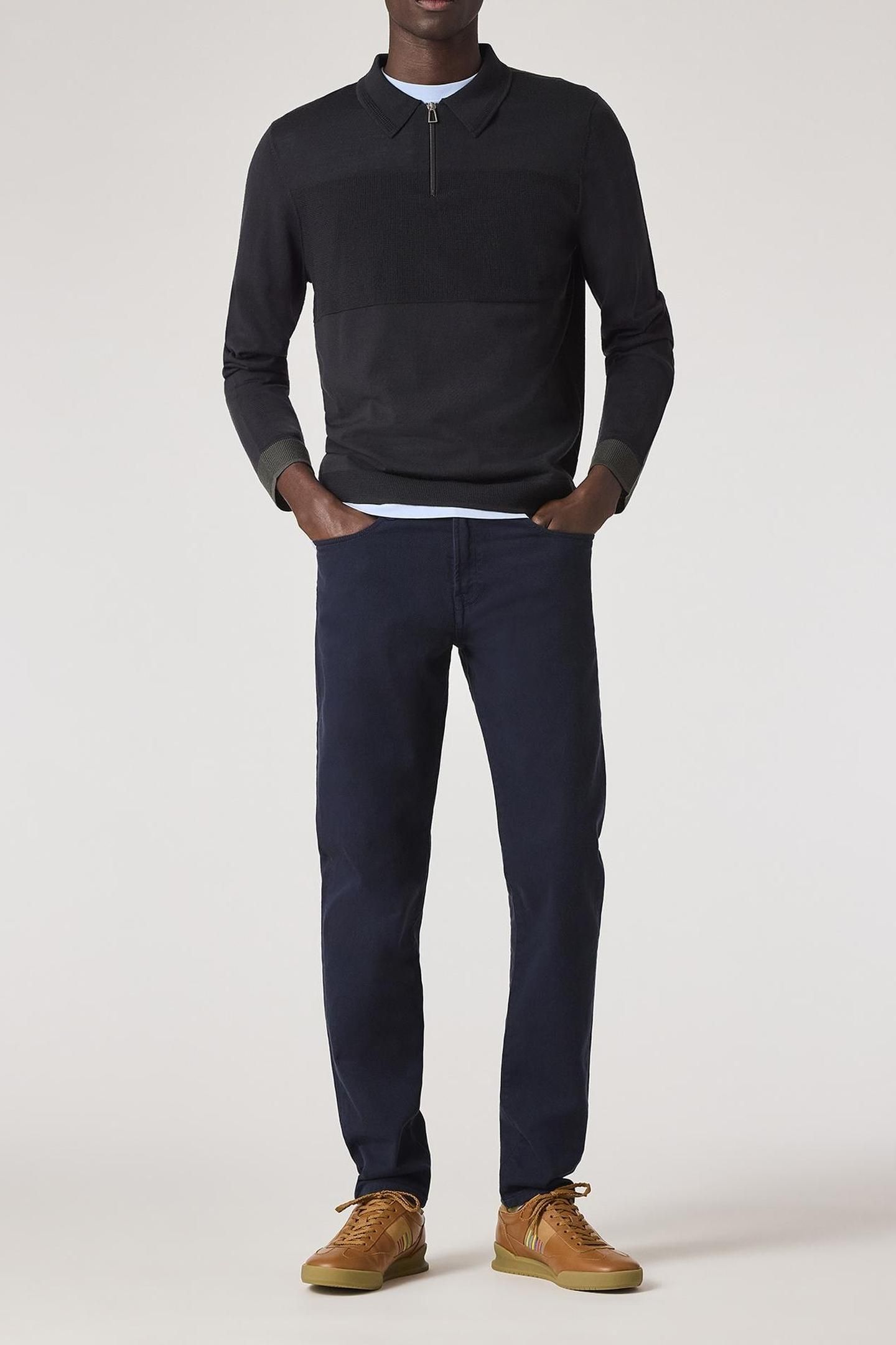 MENS SWEATER LS POLO BLACK MELANGE 2