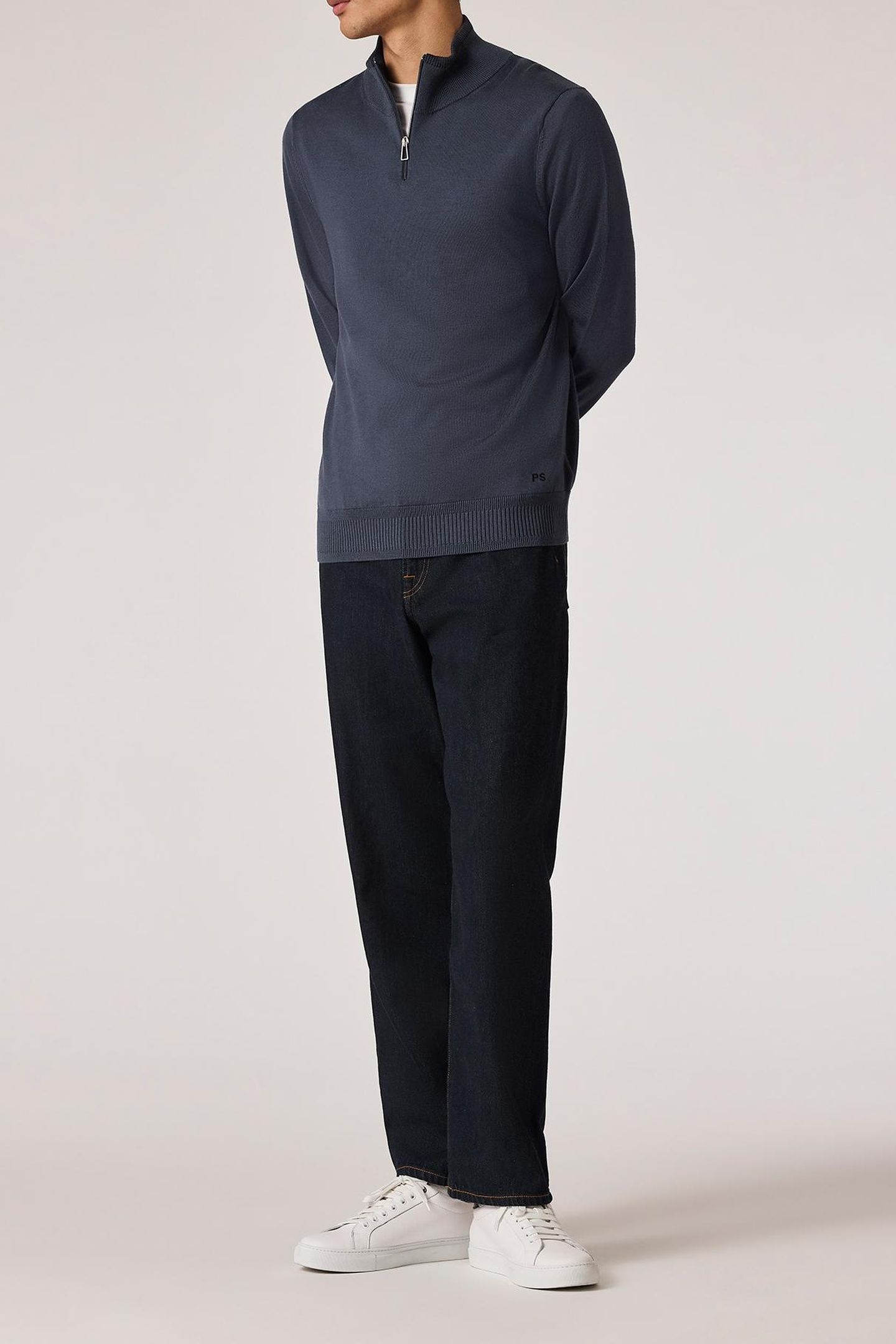 MENS SWEATER ZIP NECK INDIGO 2