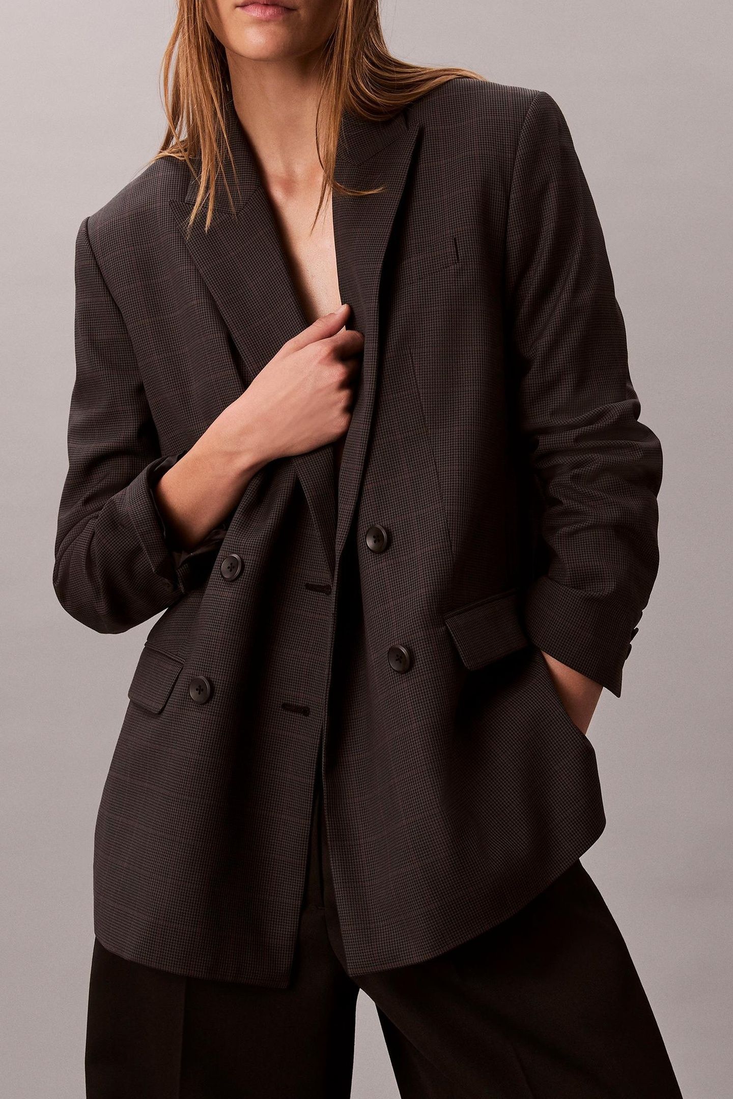 HOUNDSTOOTH WOOL DOUBLE BREASTED BLAZER MAGENTA 1