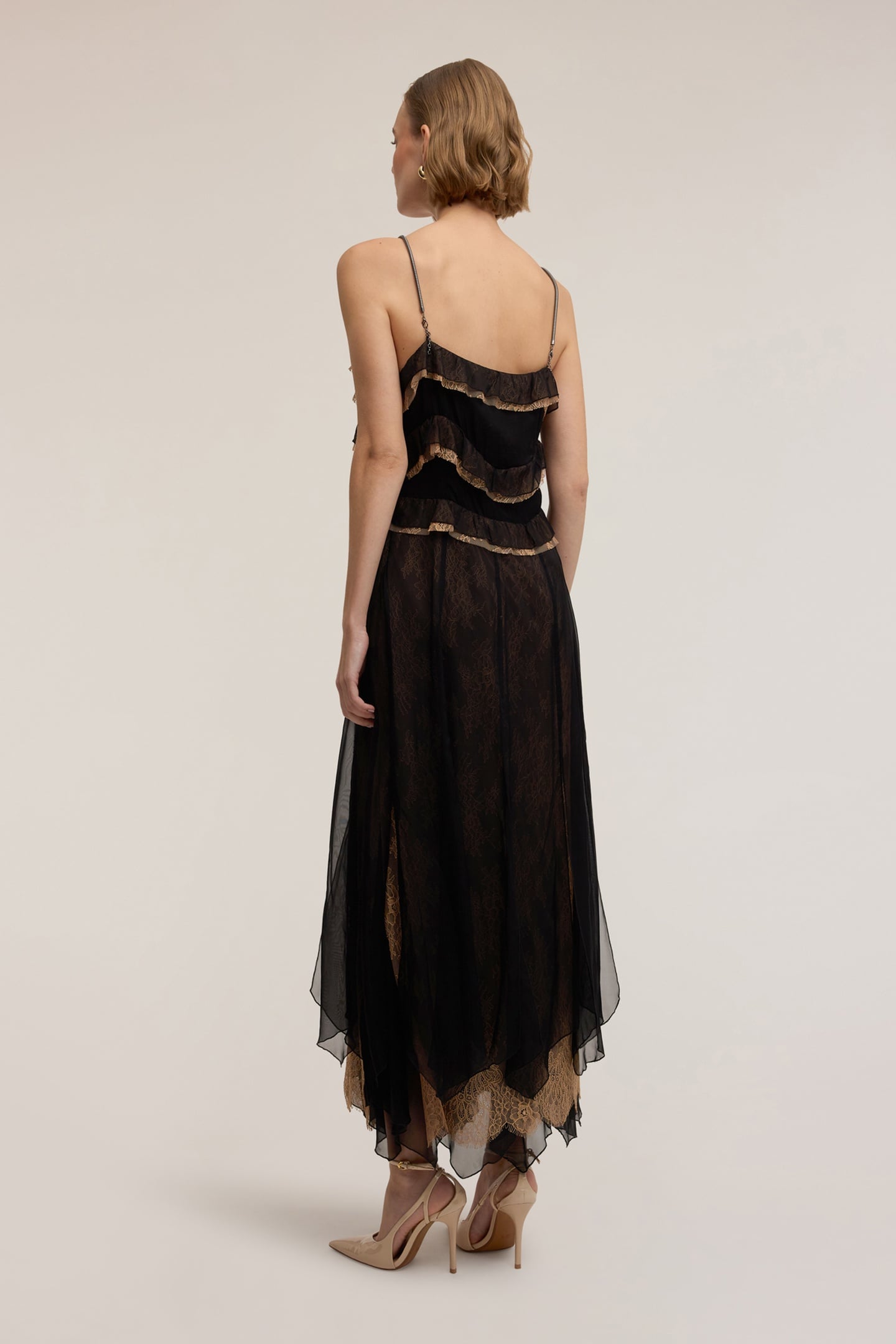 LONG DRESS IN GEORGETTE WITH SMART COUTURE LACE BLACK 2
