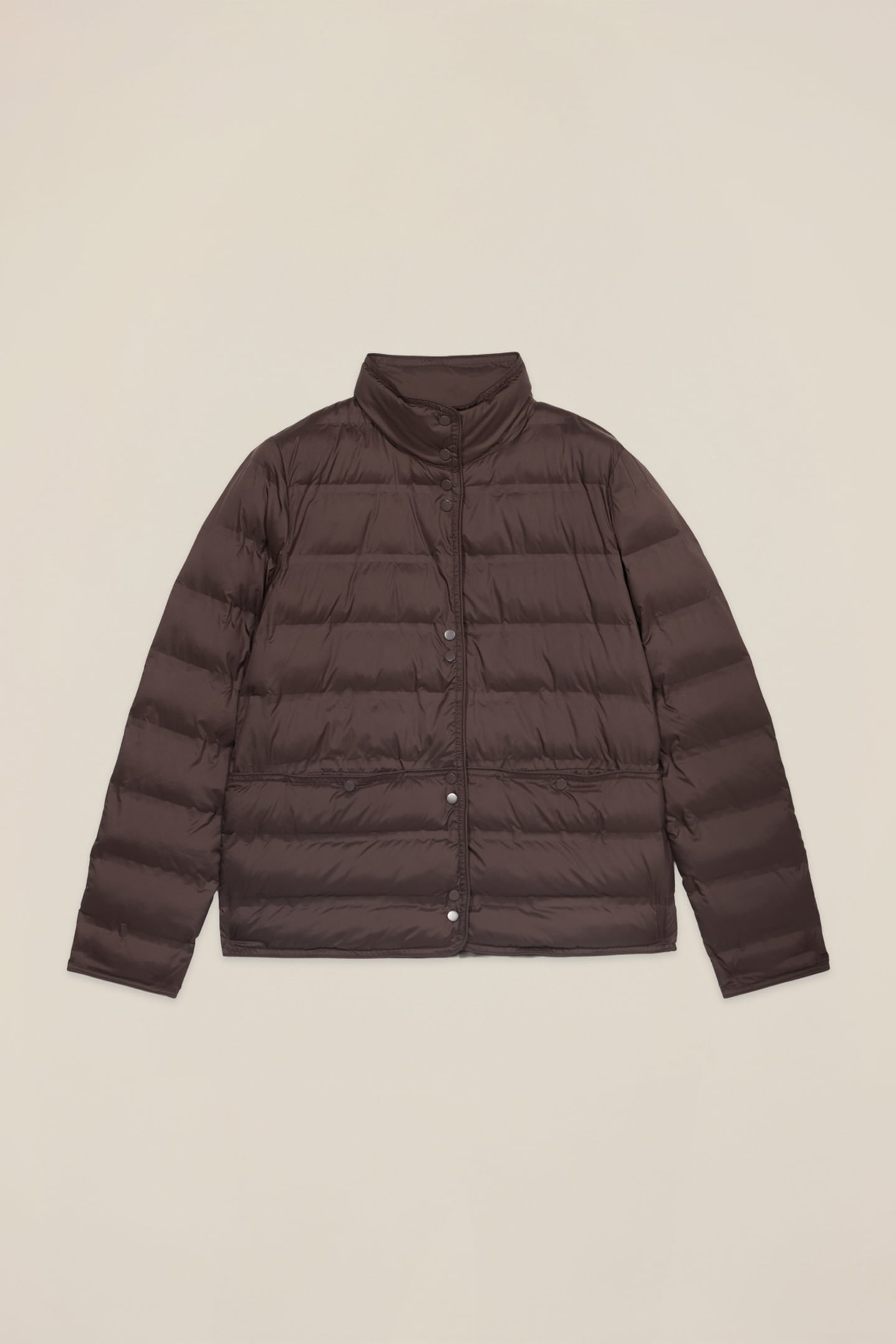 NYLON PUFFER JACKET WITH HIGH COLLAR BROWN 3