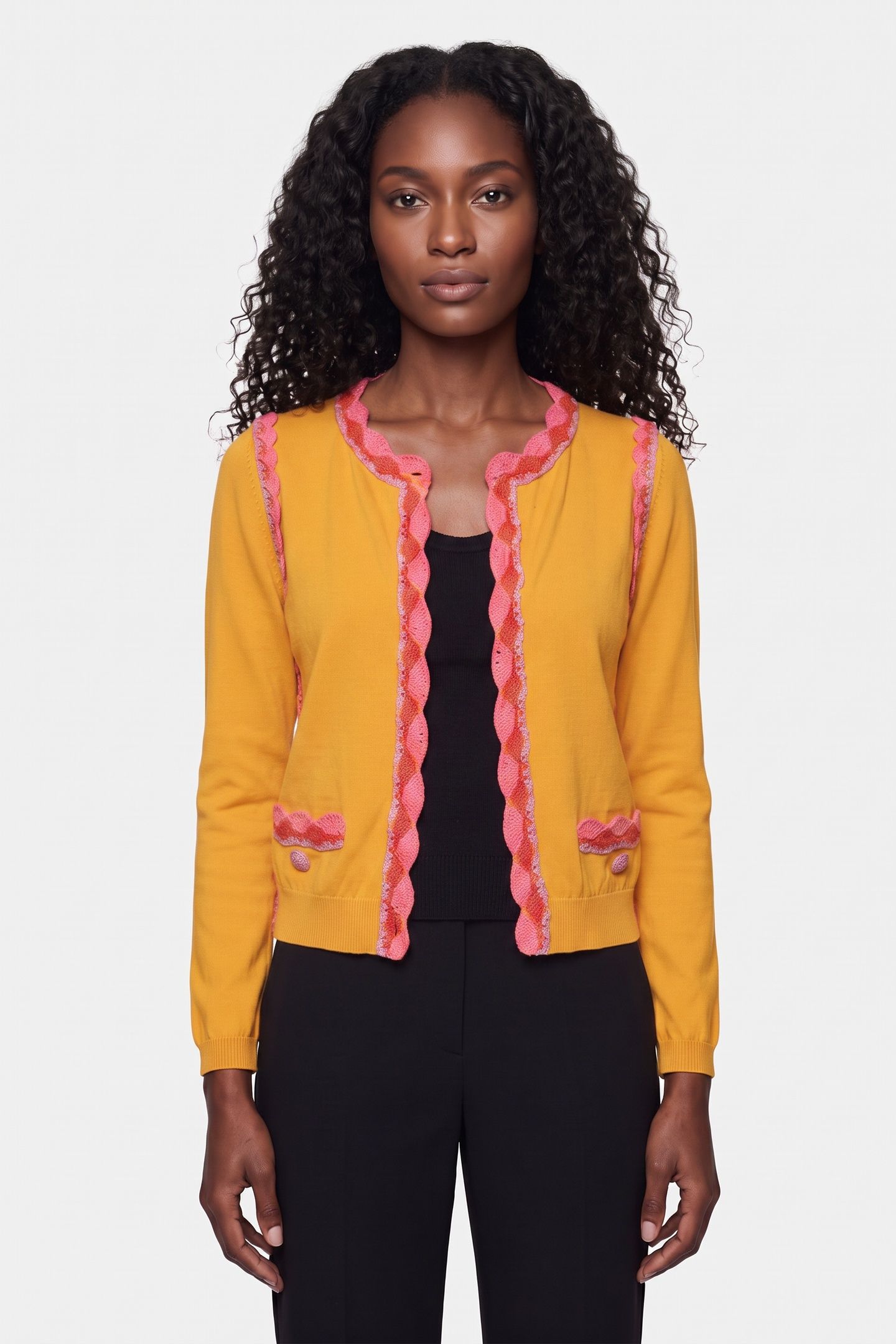 WOOL CARDIGAN CROCHET DETAILS YELLOW 1