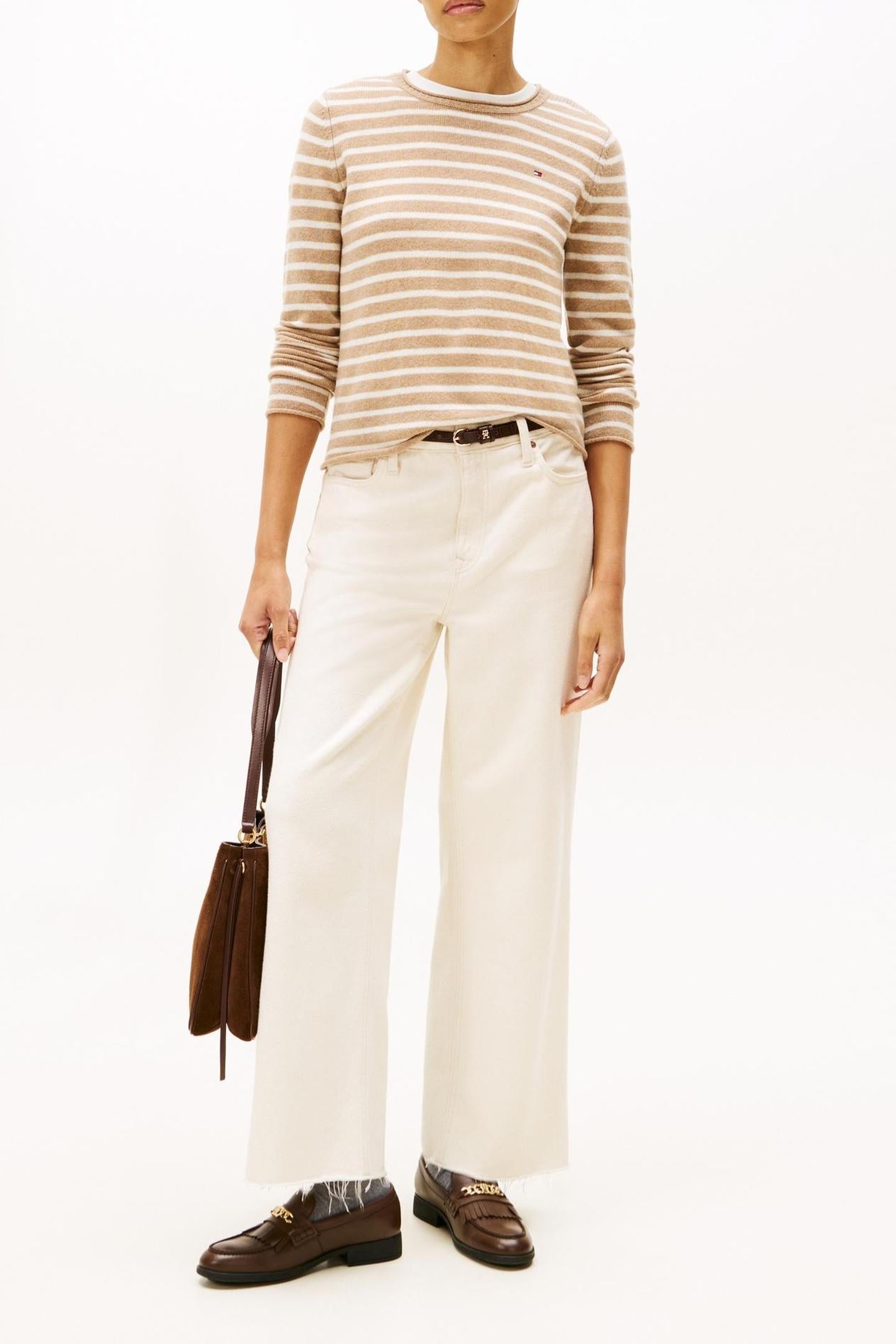 SOFT WOOL C-NECK LOOSE SWEATER SAFARI CANVAS HEATHER/IVORY P 1