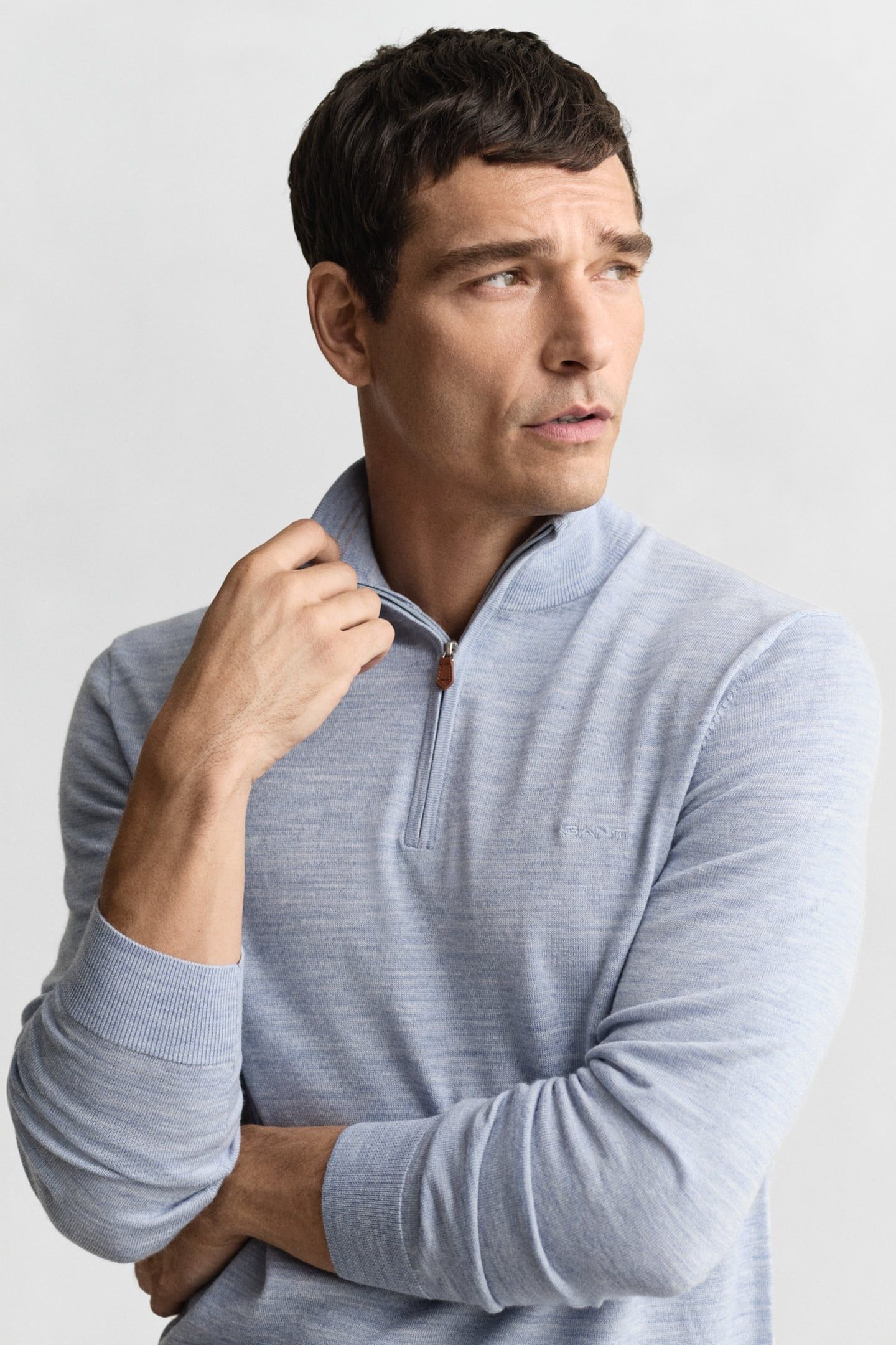 EXTRAFINE MERINO WOOL HALF ZIP LT BLUE MELANGE 5
