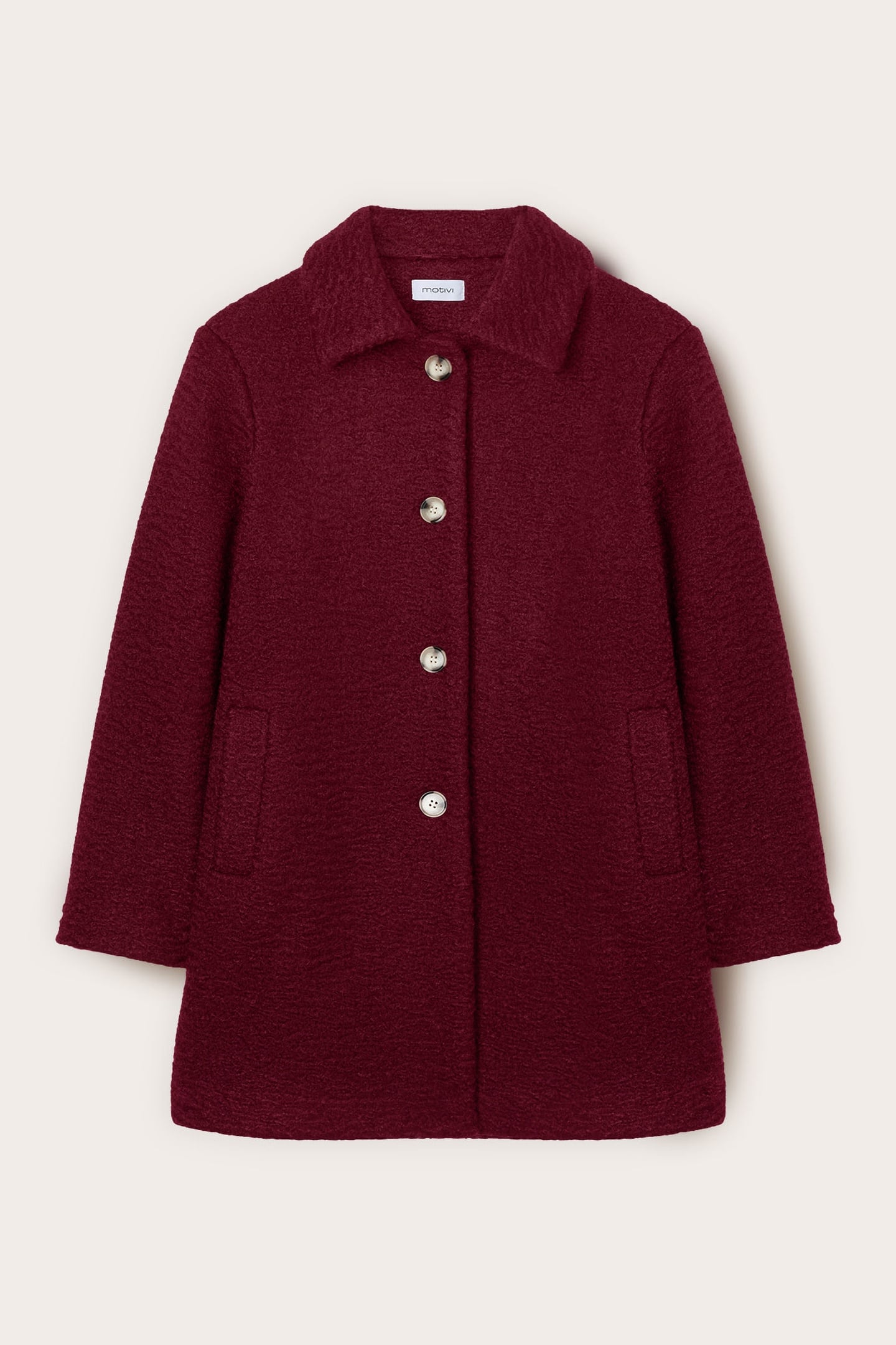 BOUCLÉ WOOL COAT BURGUNDY 4
