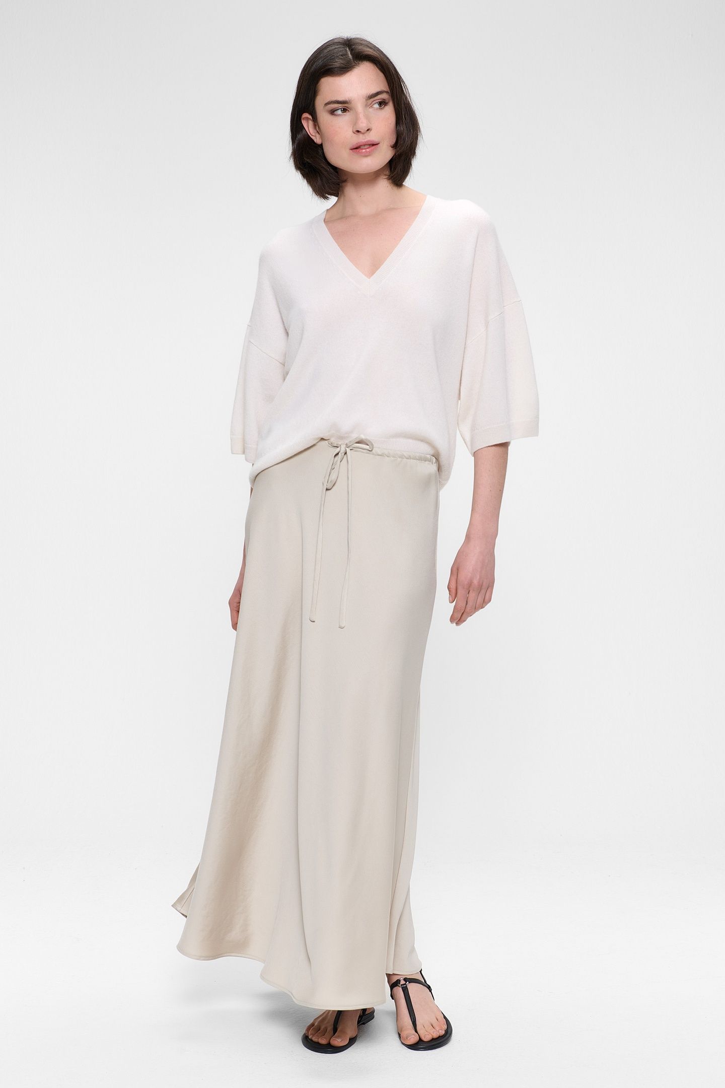WASHED SATIN DRAWSTRING SKIRT CHALK 2
