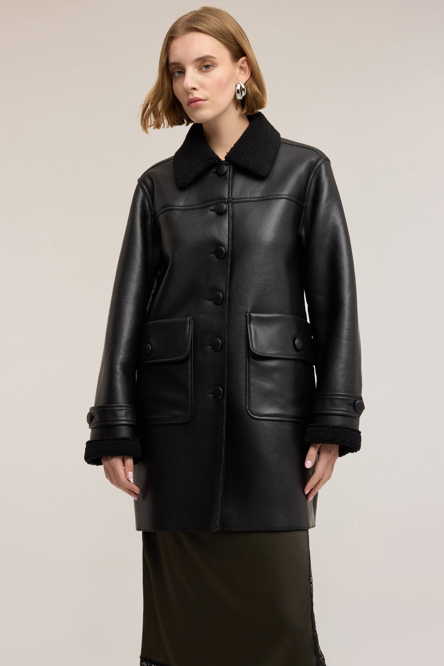 SHEARLING EFFECT COAT BLACK 1