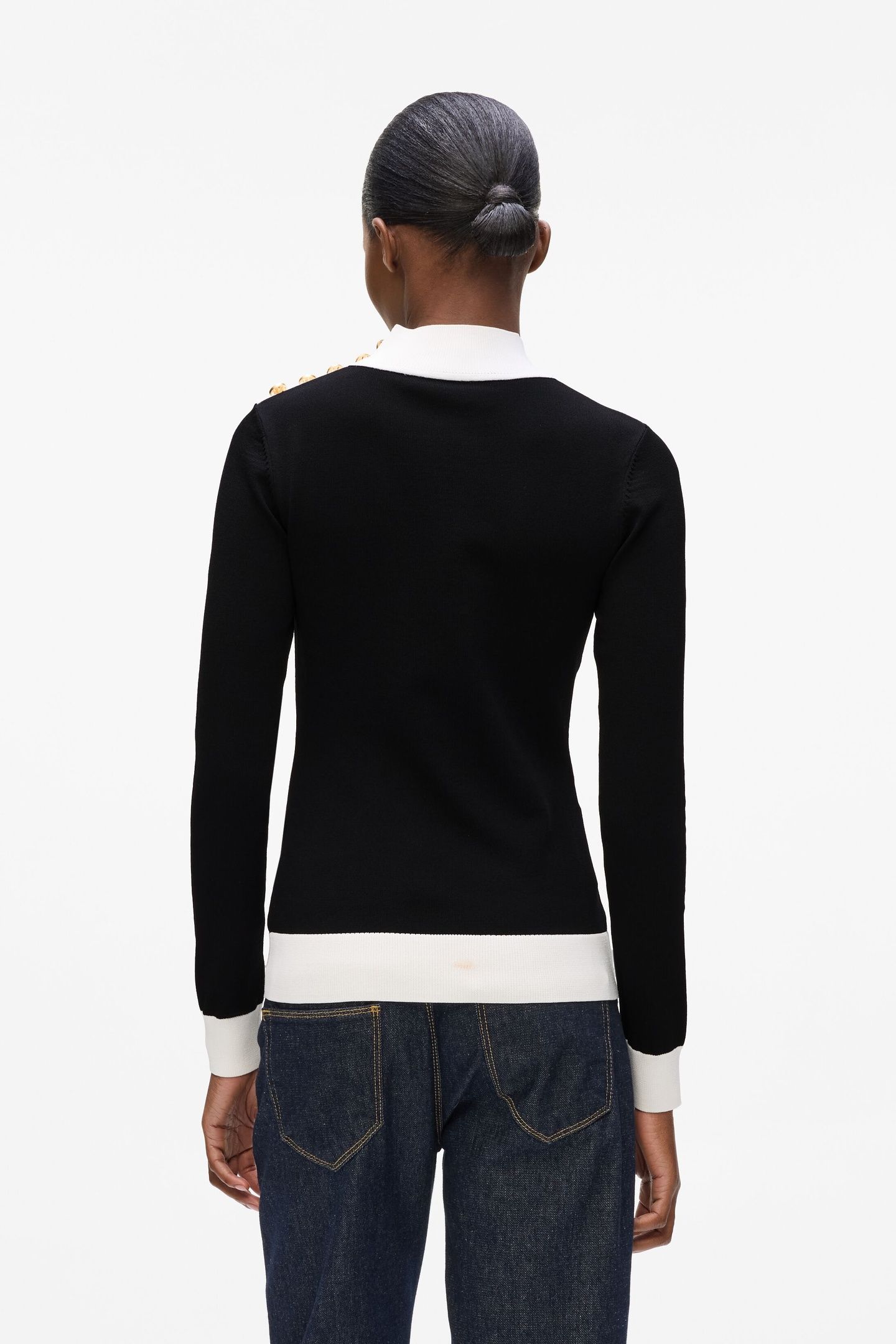BUTTON DETAIL MOCK NECK BLACK 3