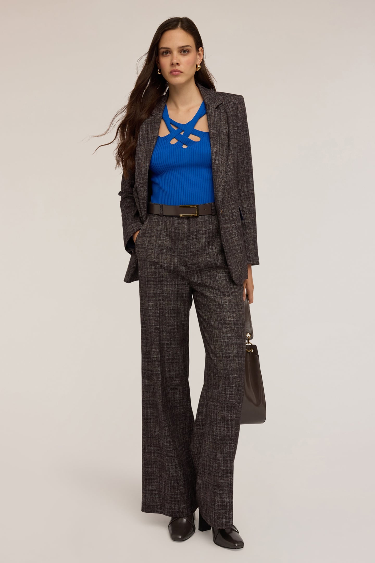 YARN-DYED PALAZZO PANTS GREY 1