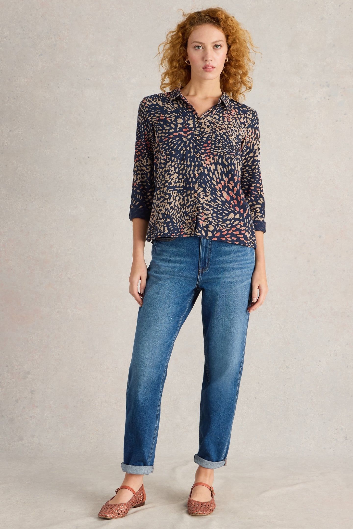 SOPHIE ORGANIC COTTON SHIRT NAVY PRINT 1