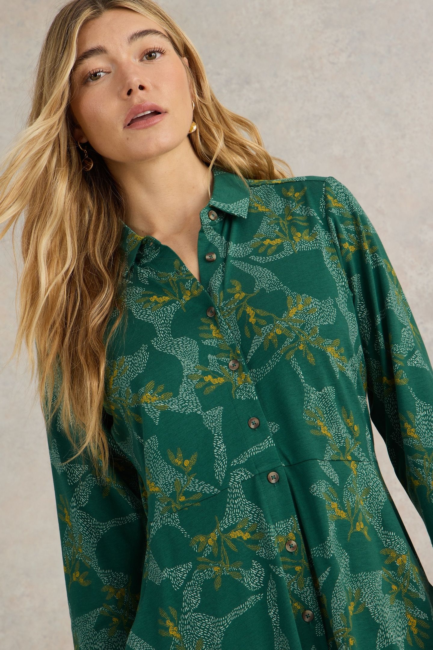 RUA JERSEY SHIRT DRESS GREEN MULTI 4