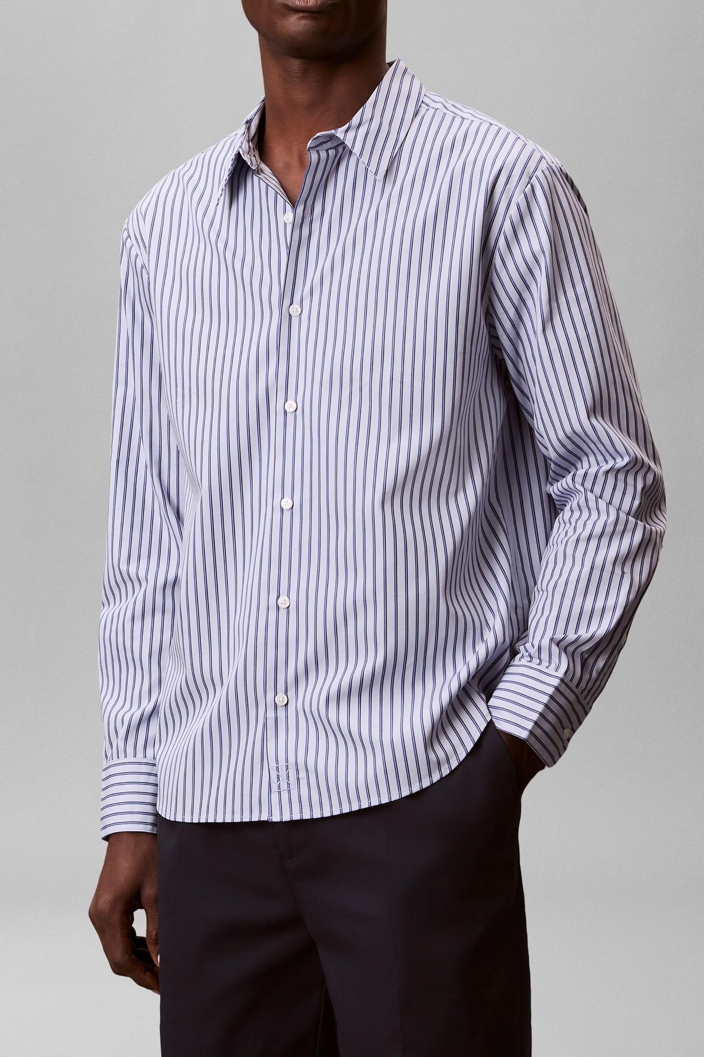 LS THIN DBL STRIPE SHIRT XENON BLUE 1