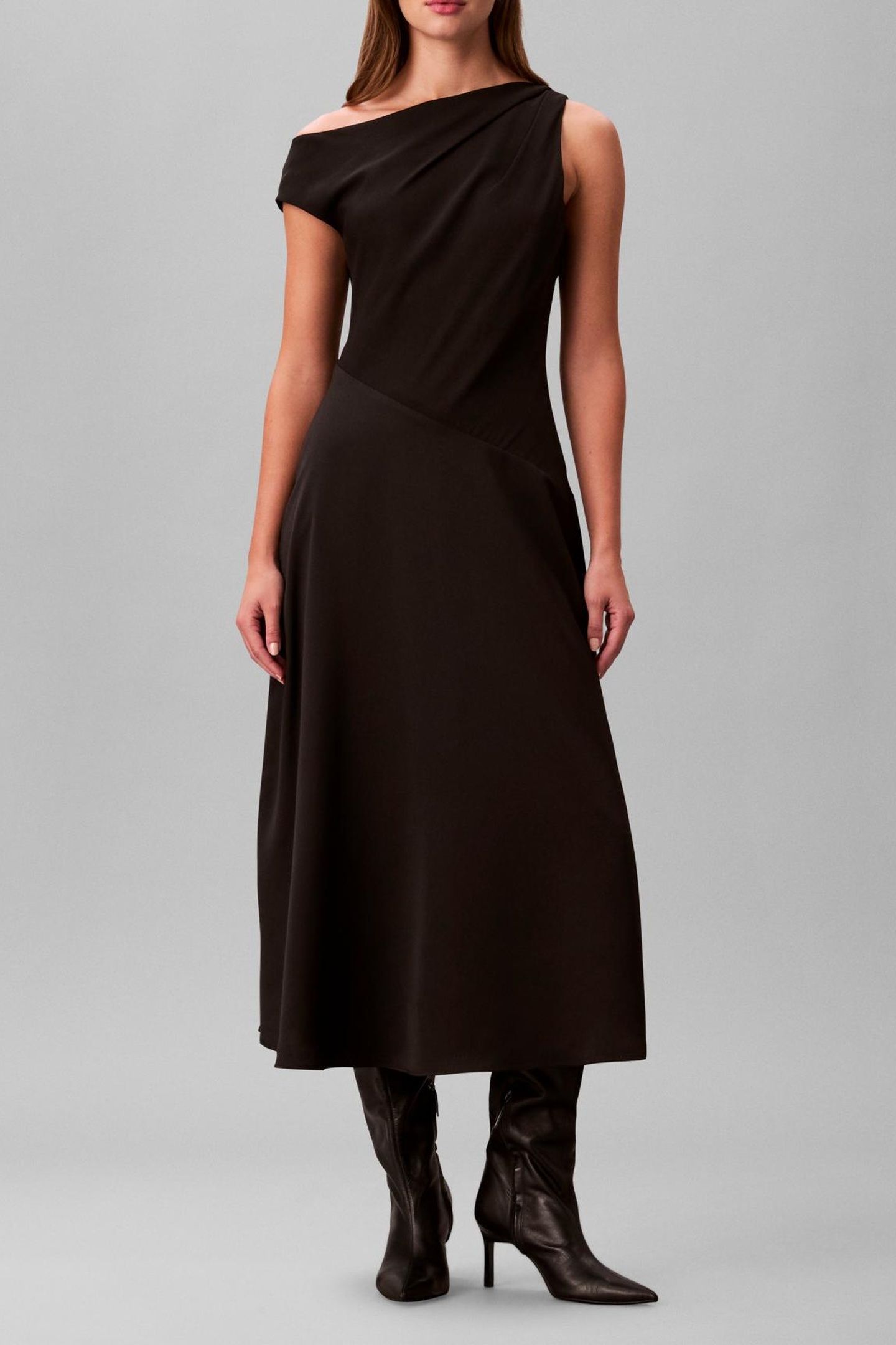 CREPE ONE SHOULDER DRESS BLACK 1