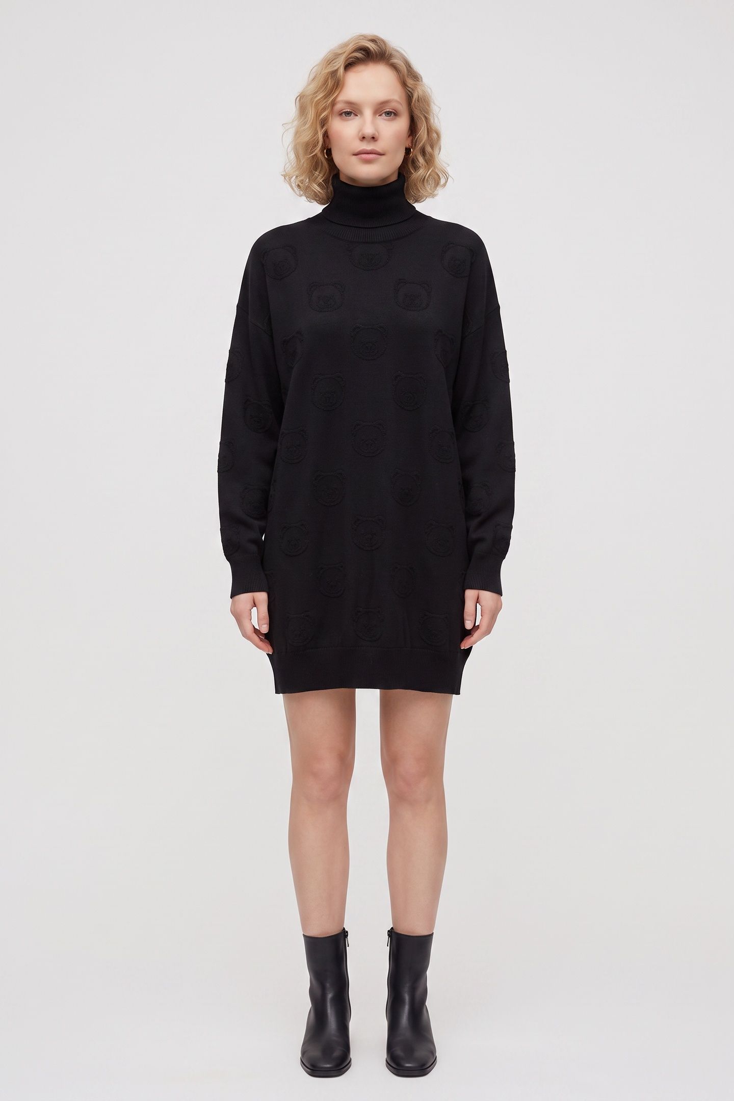 ALLOVER TEDDY BEAR WOOL DRESS BLACK 1