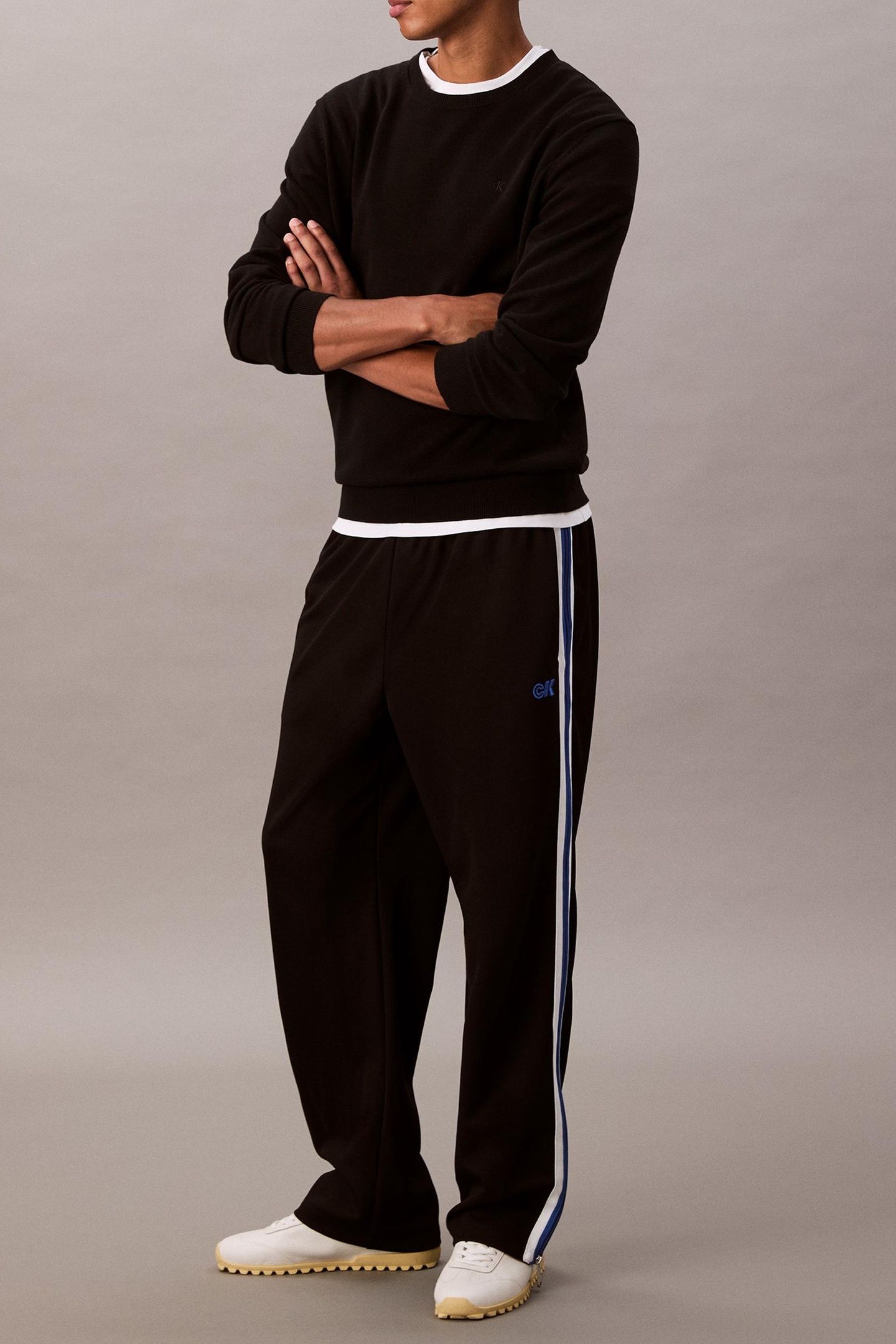 STRETCH TWILL TRACK PANTS BLACK 1