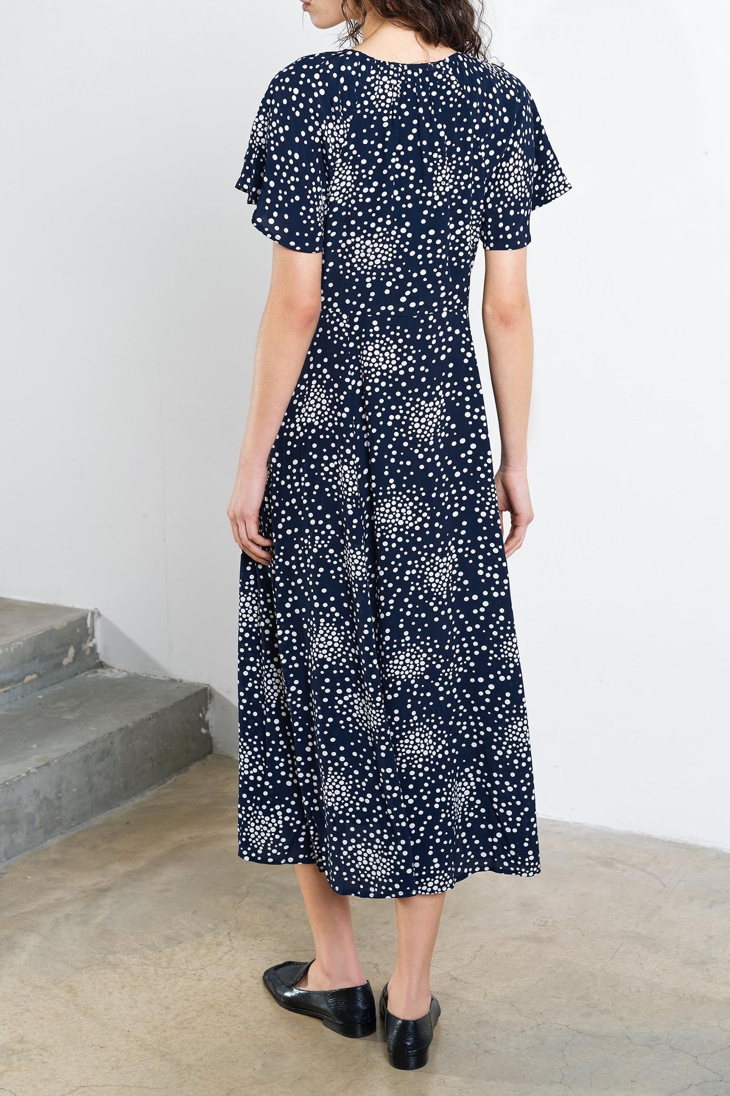 THEA LIZZIE MIDI TEA DRESS NAVY/PORCELAIN CREAM 2