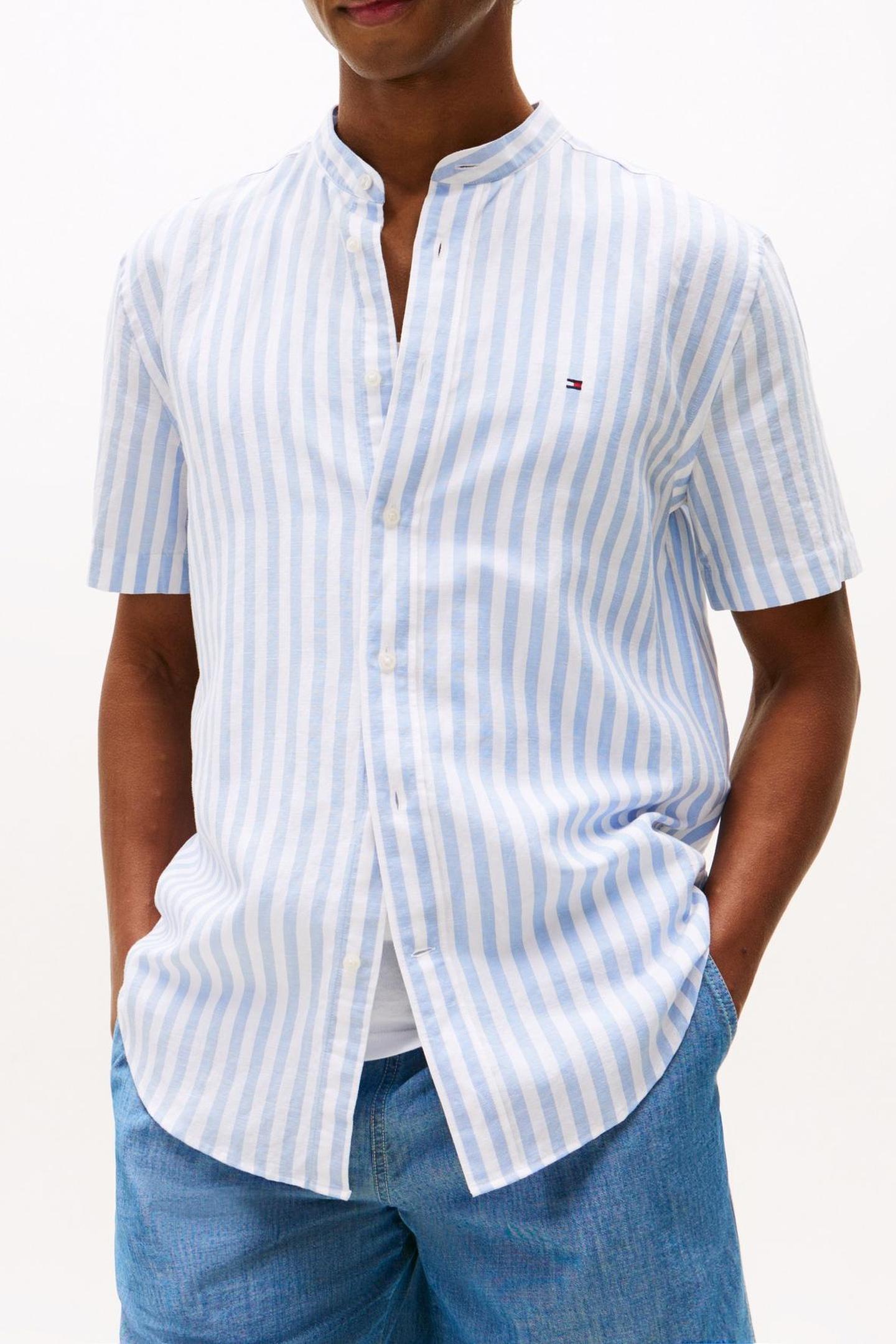LINEN BLEND MAO SHIRT BREEZY BLUE/WHITE 2
