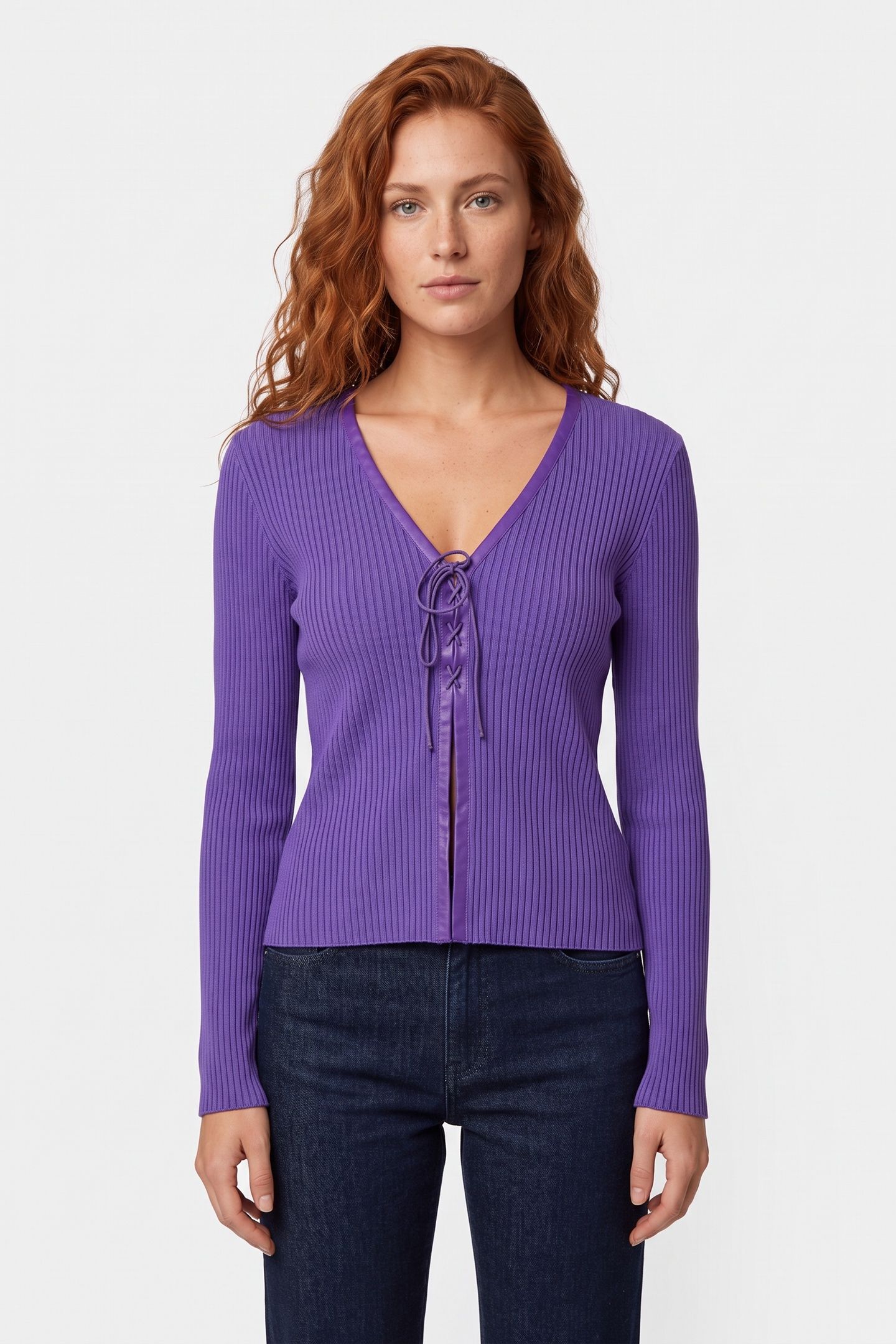 BONDAGE LACING WOOL CARDIGAN BLUE 1