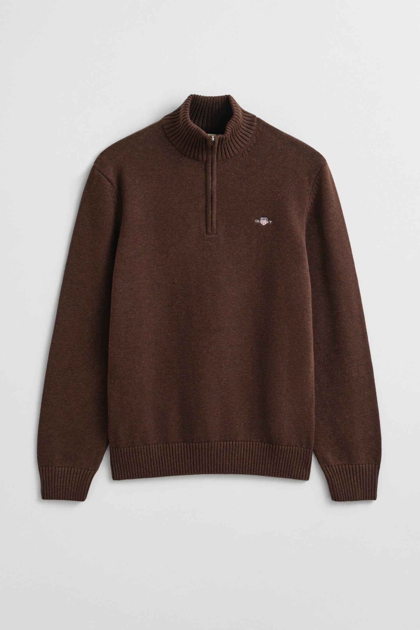 COTTON KNIT HALF-ZIP SWEATER BROWN MELANGE 4